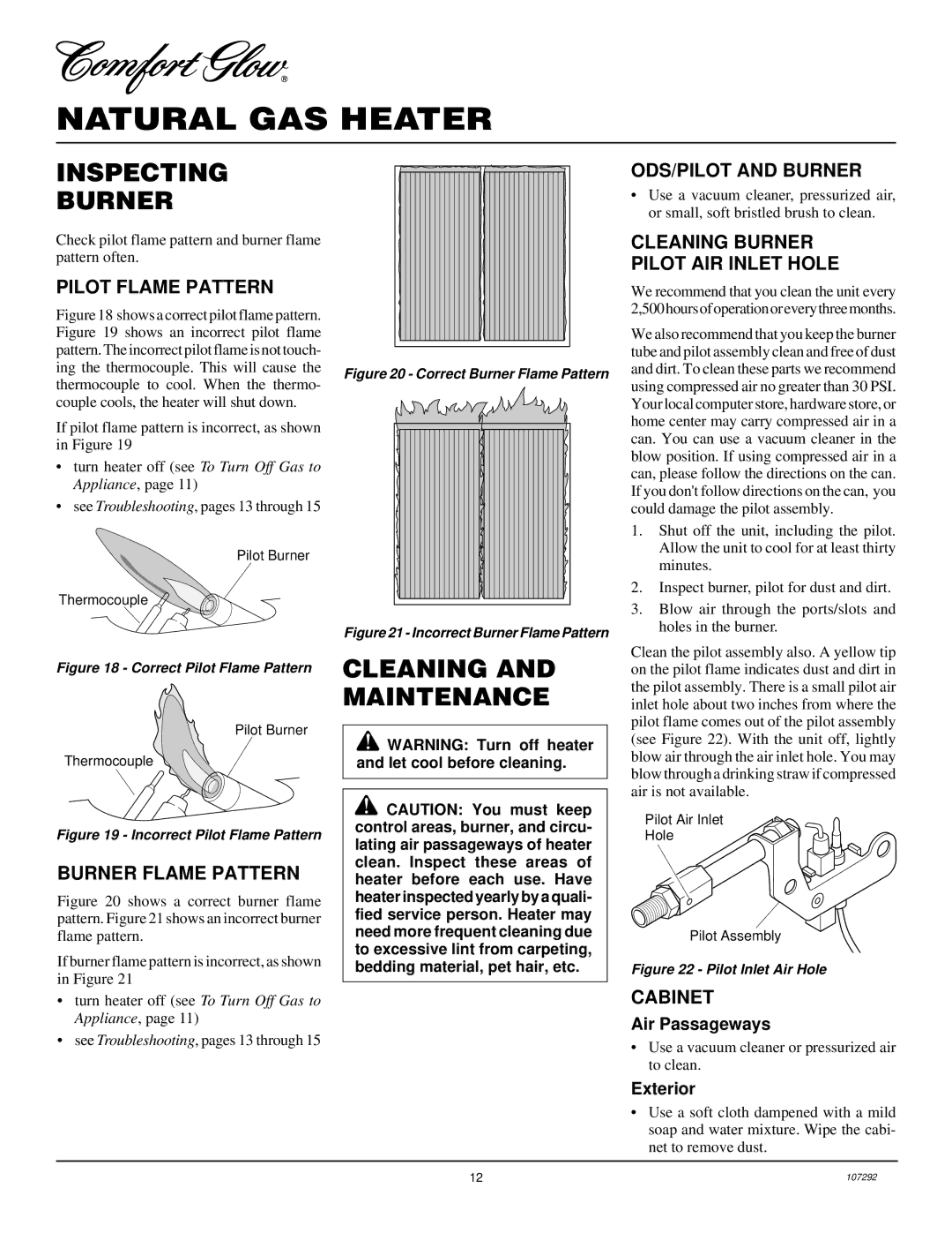 Desa CGR2N installation manual Inspecting Burner, Cleaning and Maintenance 