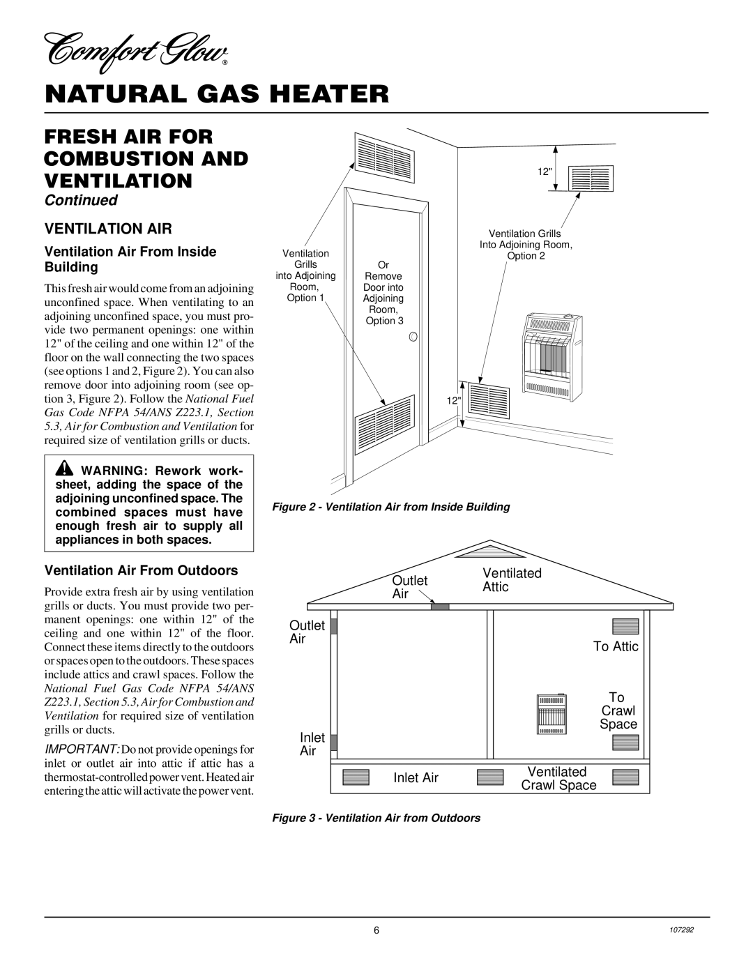 Desa CGR2N Fresh AIR for Combustion and Ventilation, Ventilation AIR, Ventilation Air From Inside Building 