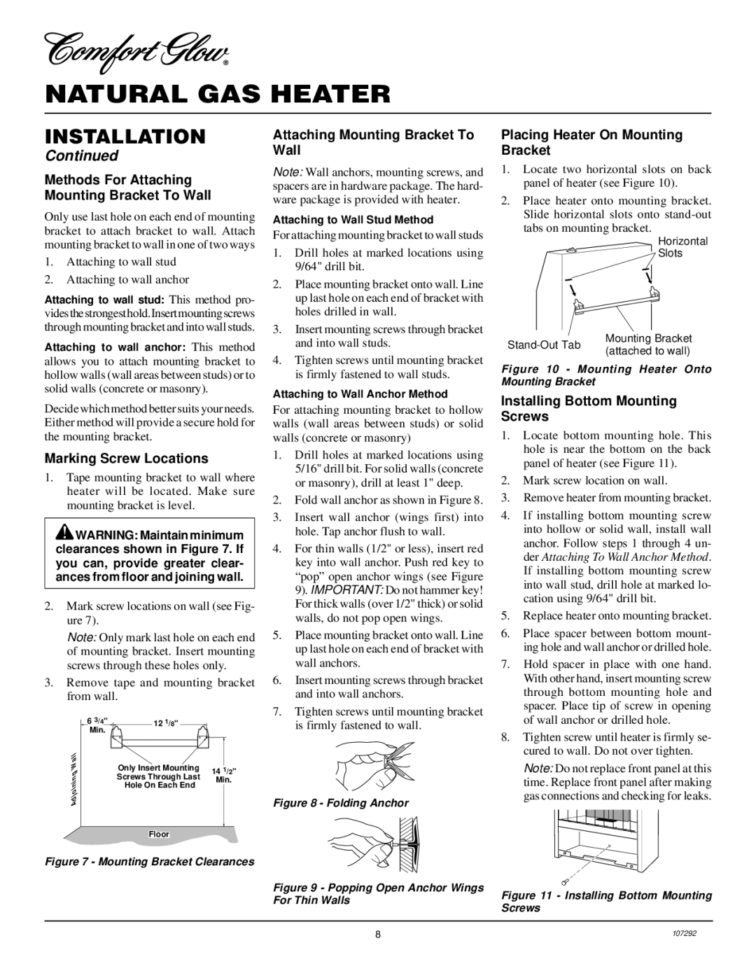 Desa CGR2N Methods For Attaching Mounting Bracket To Wall, Marking Screw Locations, Placing Heater On Mounting Bracket 