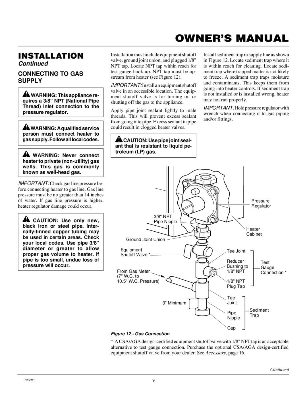 Desa CGR2N installation manual Connecting to GAS Supply, Gas Connection 