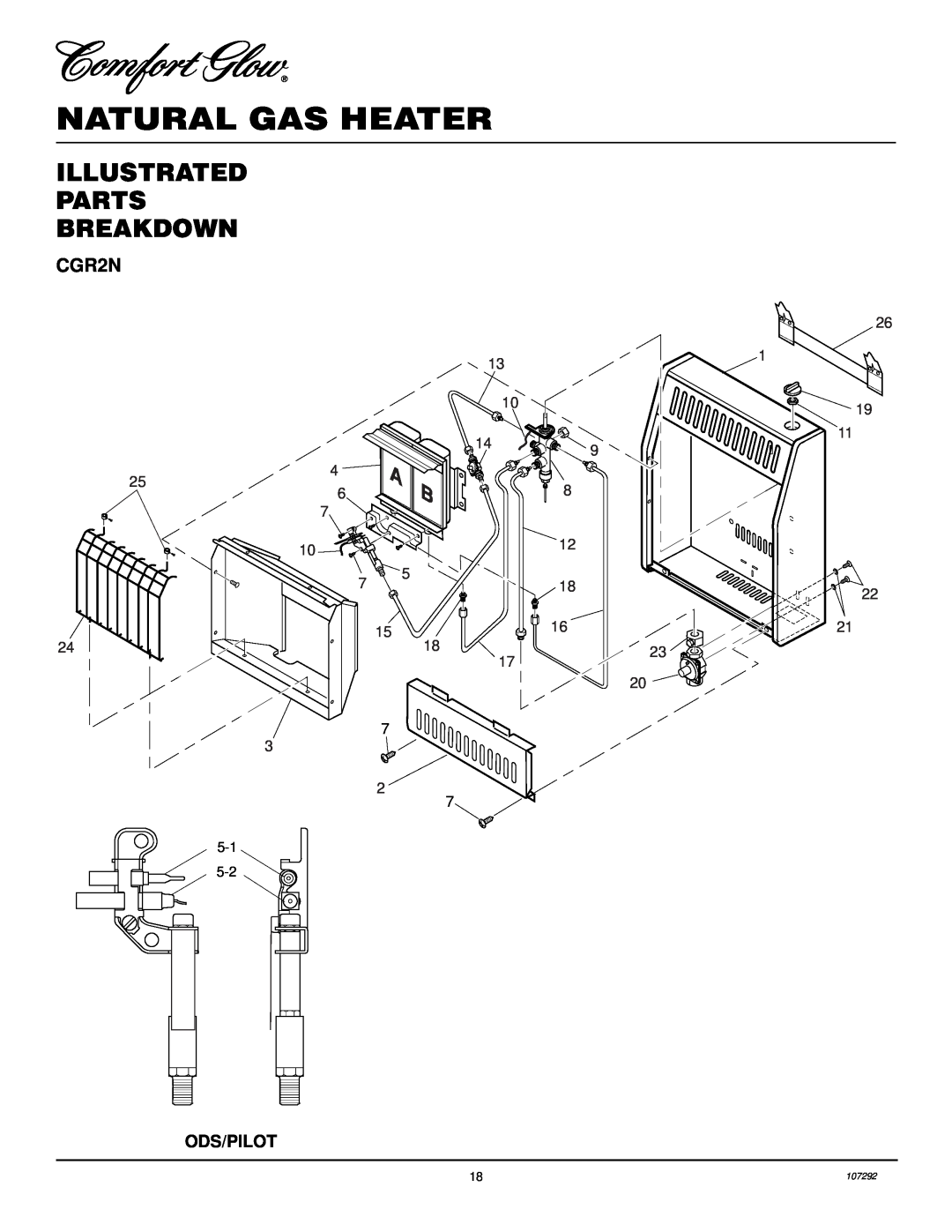 Desa CGR2N installation manual Illustrated Parts Breakdown, Natural Gas Heater, 107292 