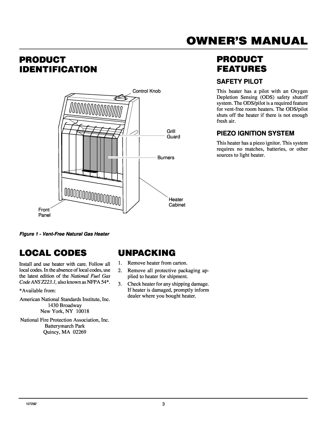 Desa CGR2N installation manual Product Identification, Product Features, Local Codes, Unpacking 