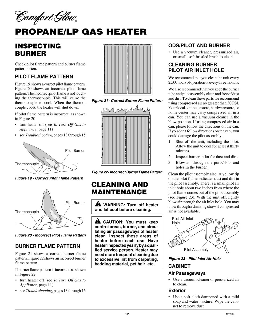 Desa CGR2P installation manual Inspecting Burner, Cleaning and Maintenance 