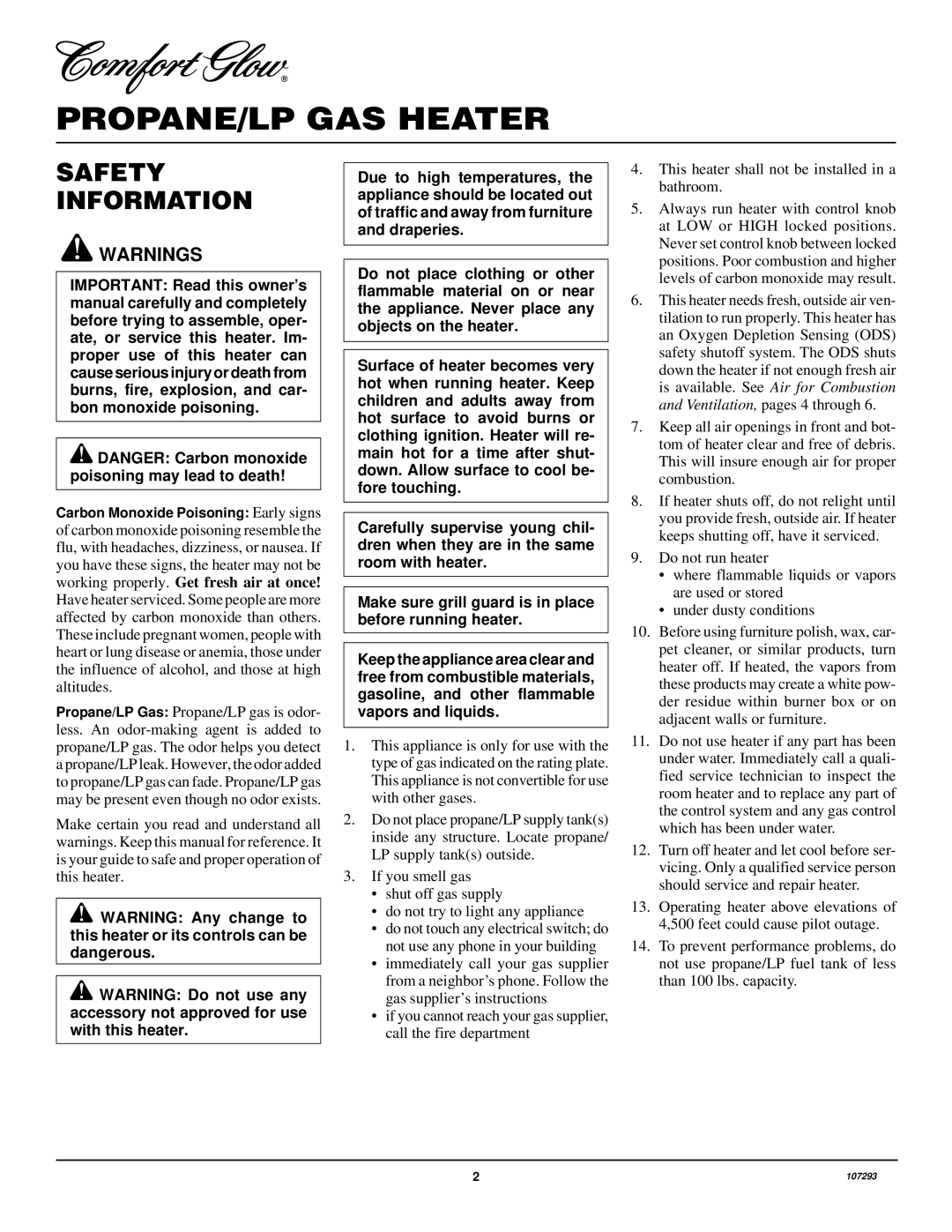 Desa CGR2P installation manual PROPANE/LP GAS Heater, Safety Information 