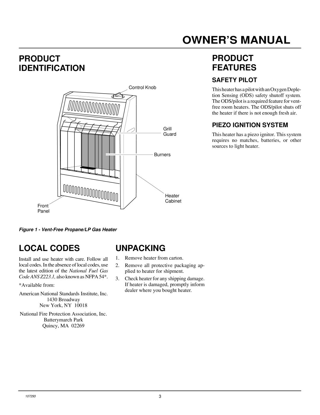 Desa CGR2P installation manual Product Identification, Product Features, Local Codes, Unpacking 