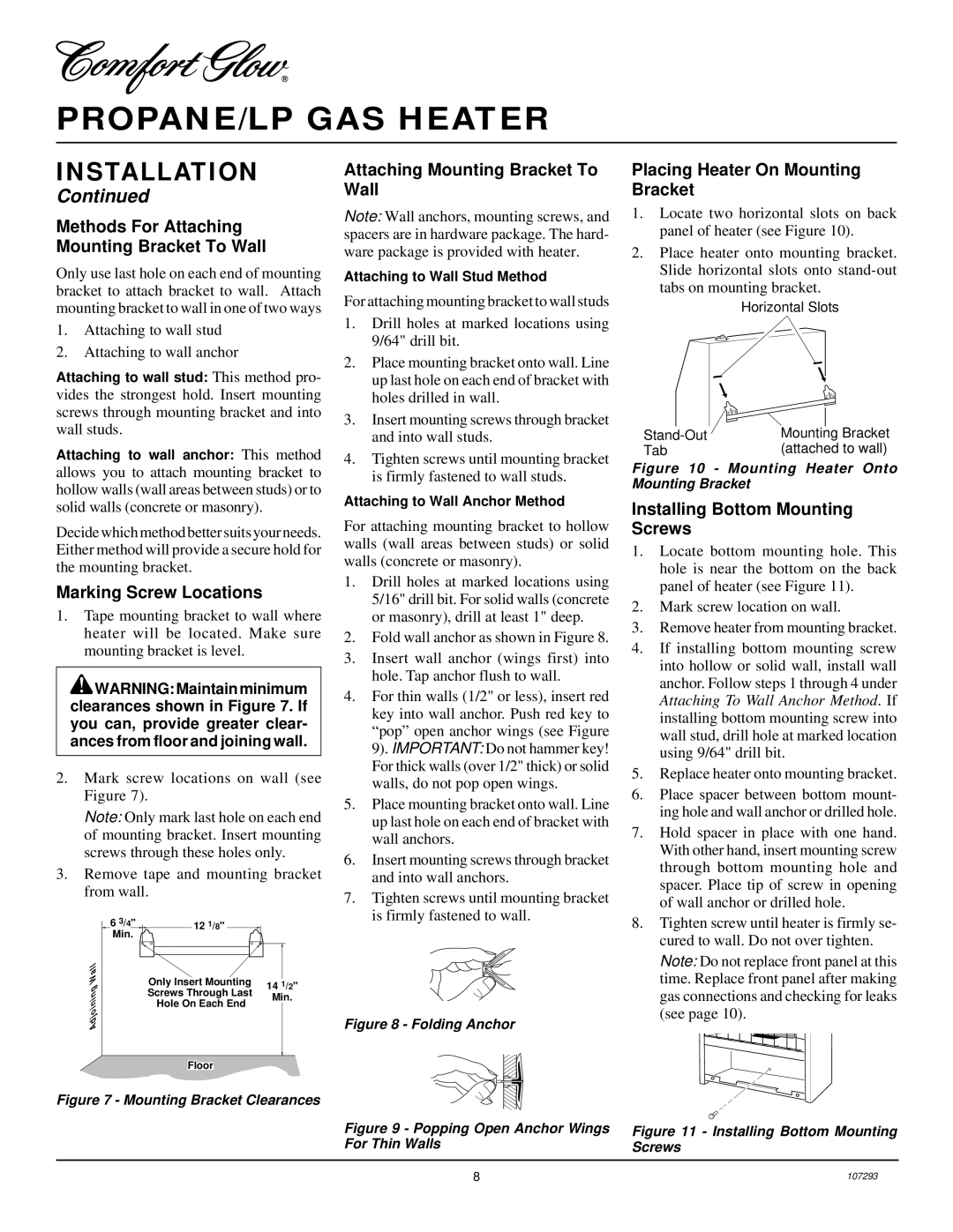 Desa CGR2P Methods For Attaching Mounting Bracket To Wall, Marking Screw Locations, Placing Heater On Mounting Bracket 