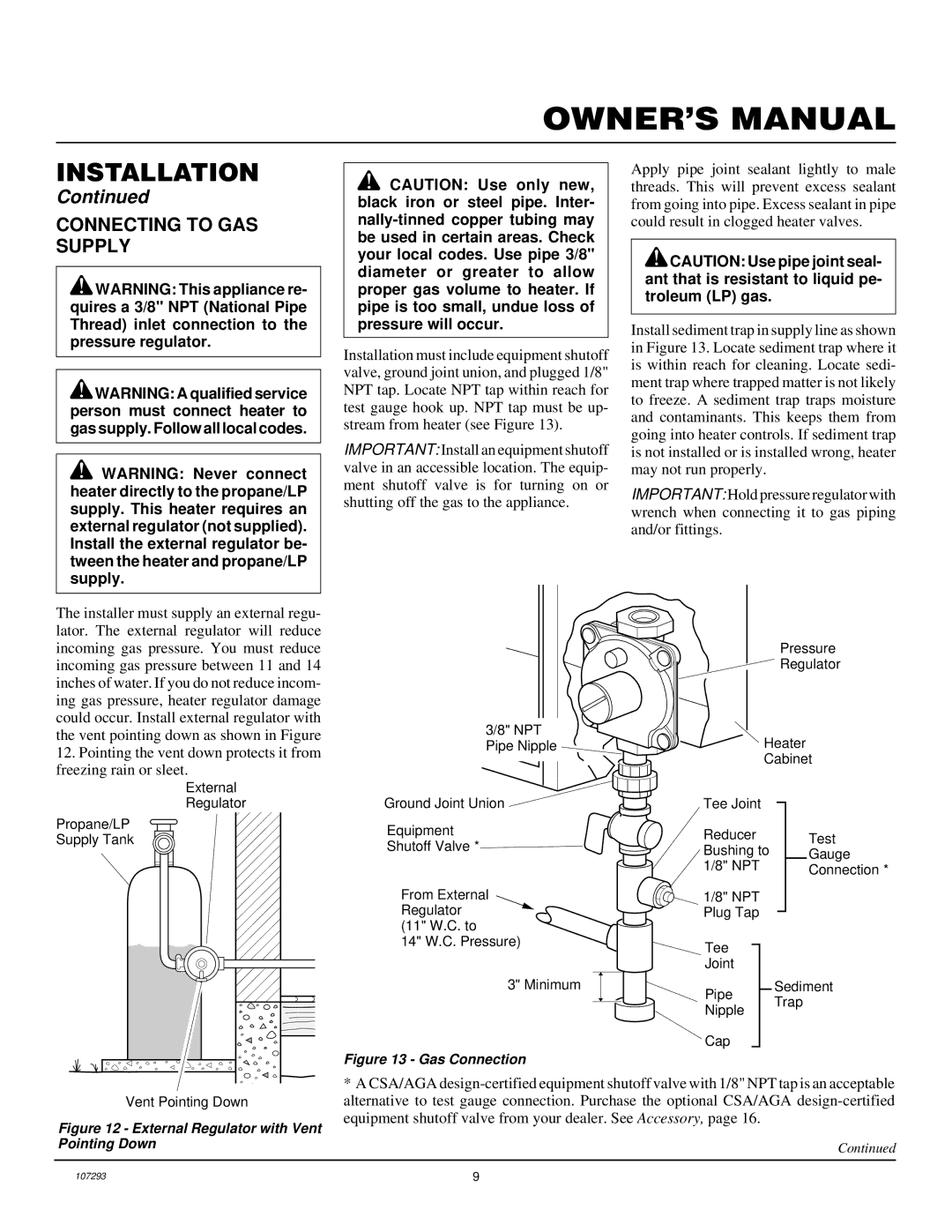 Desa CGR2P installation manual Connecting to GAS Supply, Gas Connection 