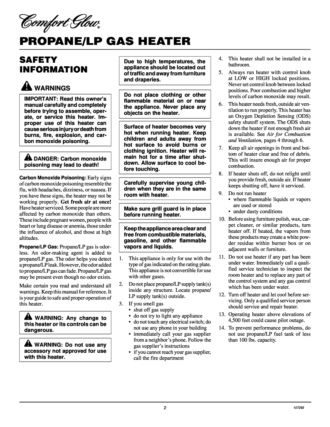 Desa CGR2P installation manual Propane/Lp Gas Heater, Safety Information 