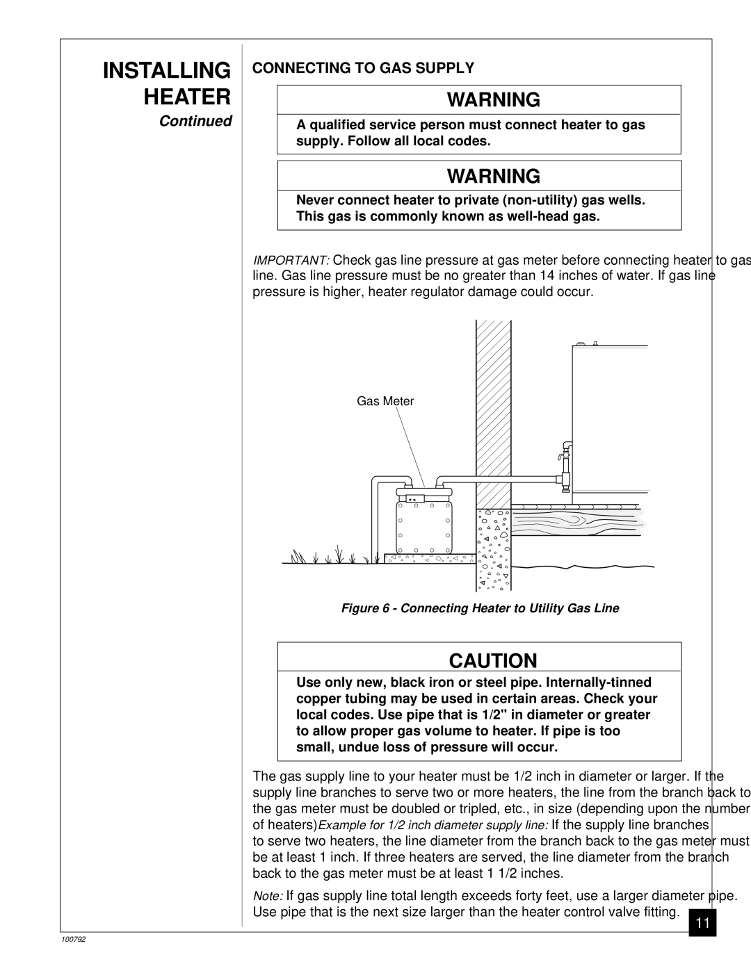 Desa CGR65NA, CGR35NA, CGR50BNA, CGR50NA, CGR65BNA Connecting to GAS Supply, Connecting Heater to Utility Gas Line 