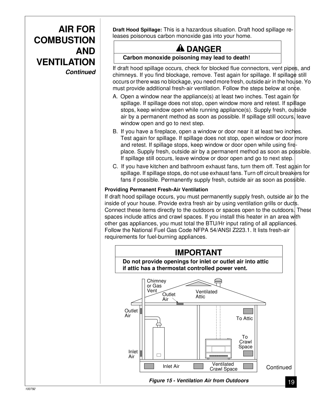 Desa CGR65BNA, CGR35NA, CGR65NA, CGR50BNA, CGR50NA installation manual Ventilation Air from Outdoors 