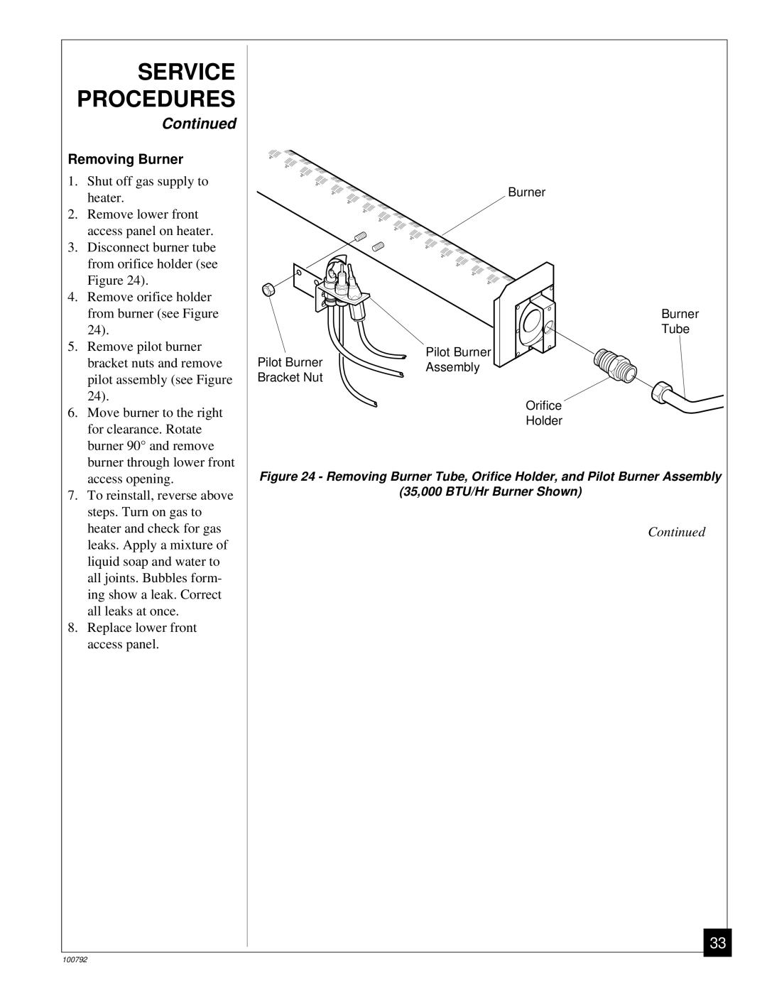 Desa CGR50NA, CGR35NA, CGR65NA, CGR50BNA, CGR65BNA installation manual Removing Burner 