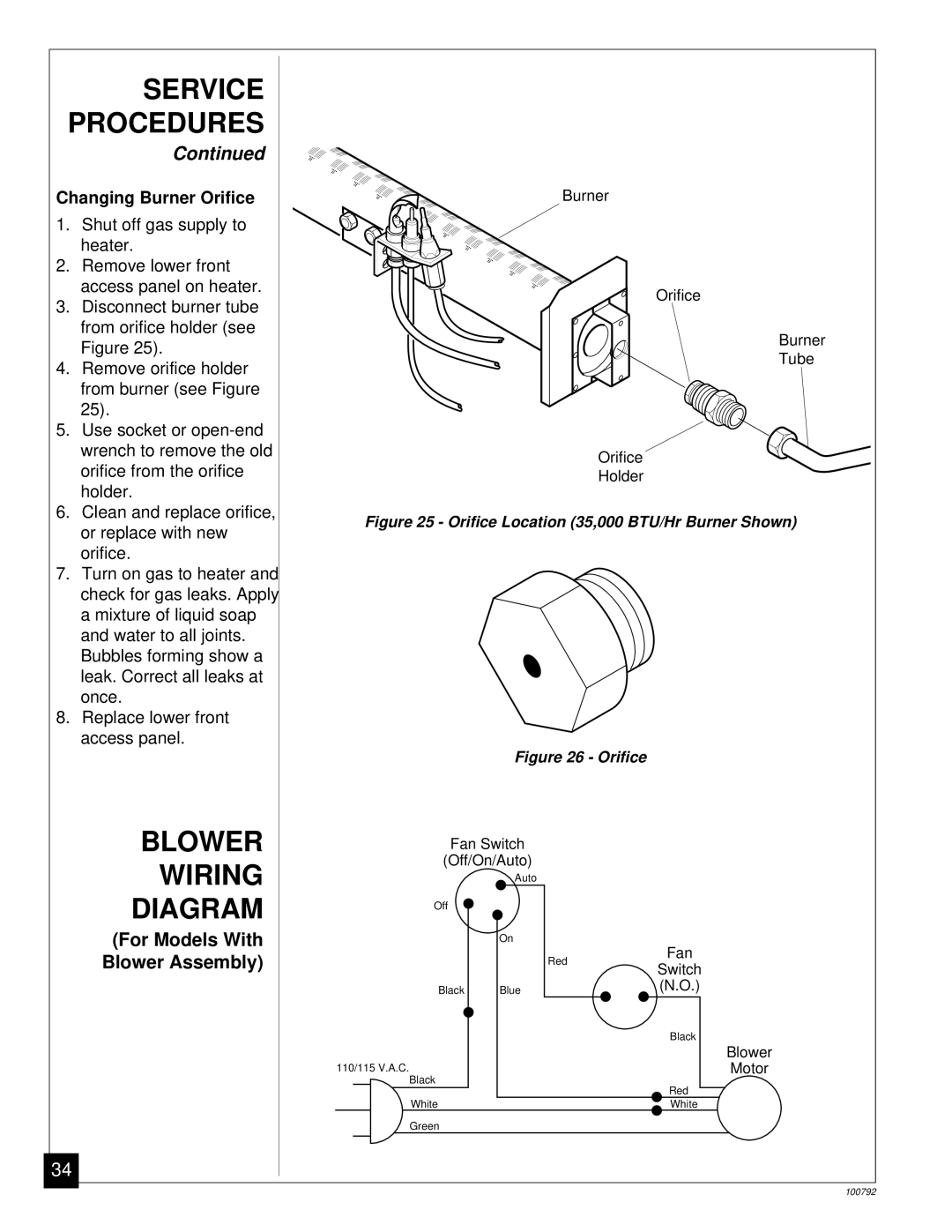 Desa CGR65BNA, CGR35NA, CGR65NA, CGR50BNA, CGR50NA installation manual Blower Wiring Diagram, Changing Burner Orifice 