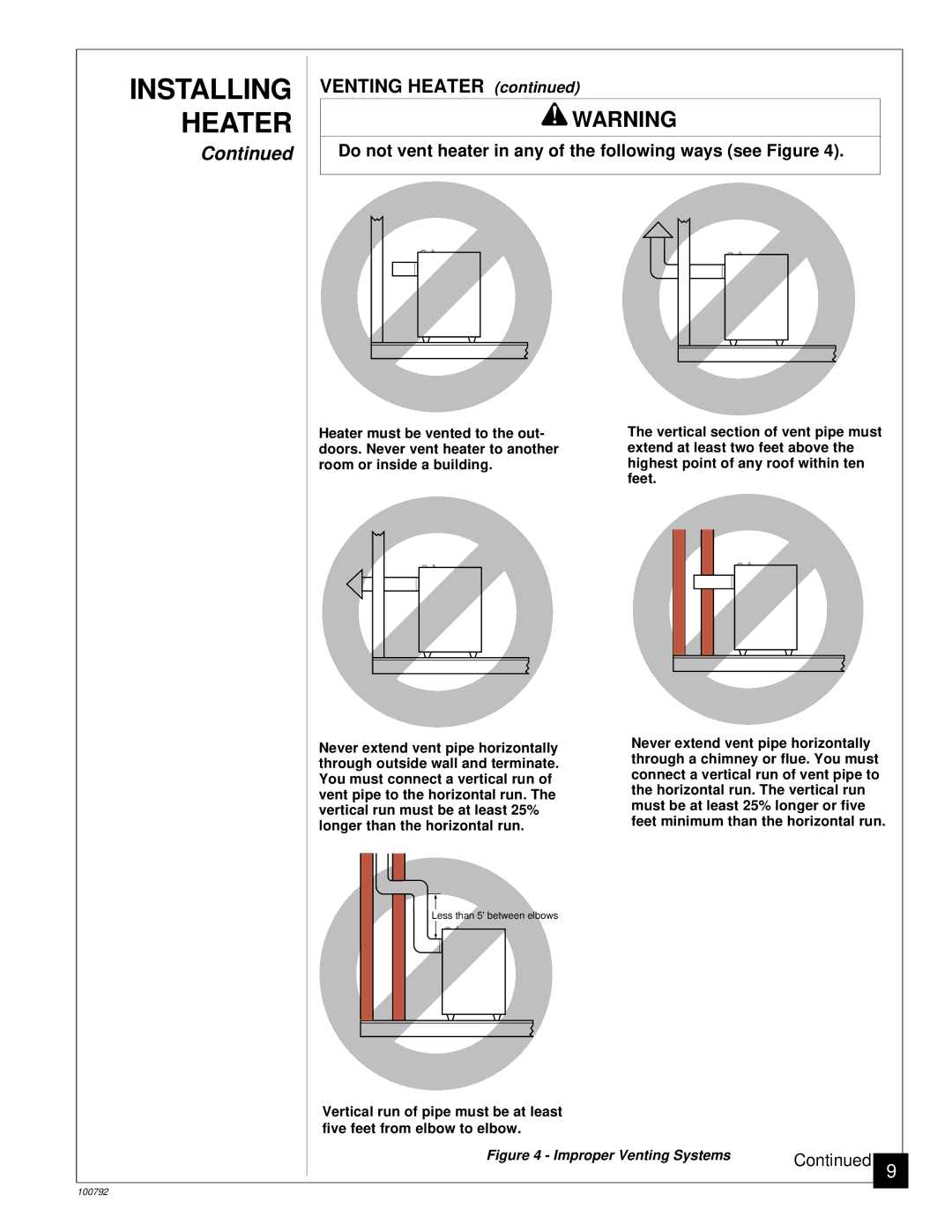 Desa CGR65BNA, CGR35NA, CGR65NA, CGR50BNA, CGR50NA Venting Heater, Do not vent heater in any of the following ways see Figure 