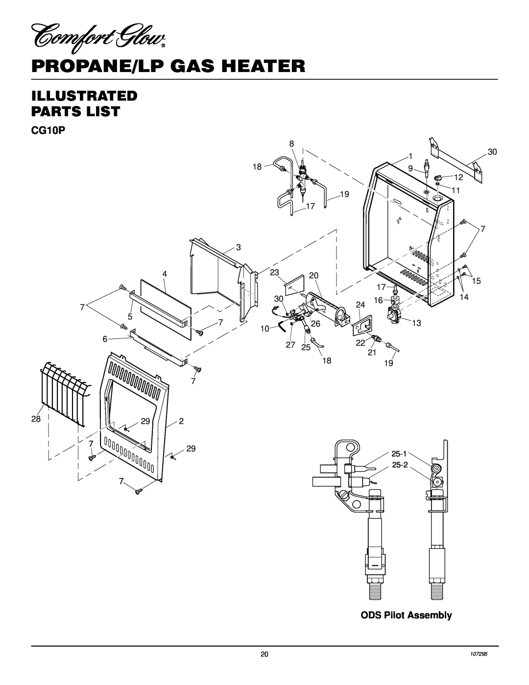 Desa CG10P, CGS10P, CG6P installation manual Illustrated Parts List, Propane/Lp Gas Heater 