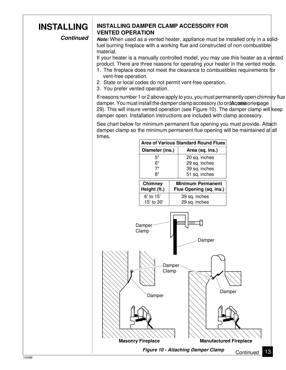 Desa CGS2718N installation manual Installing Damper Clamp Accessory for Vented Operation, Attaching Damper Clamp 