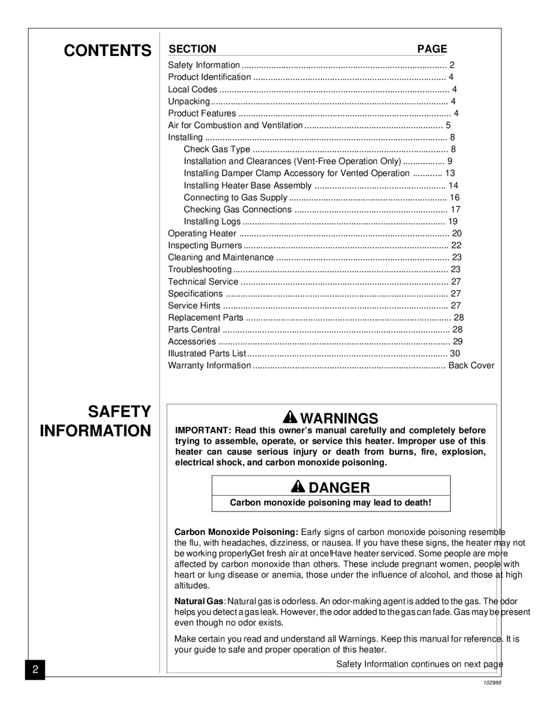 Desa CGS2718N installation manual Contents Safety Information 