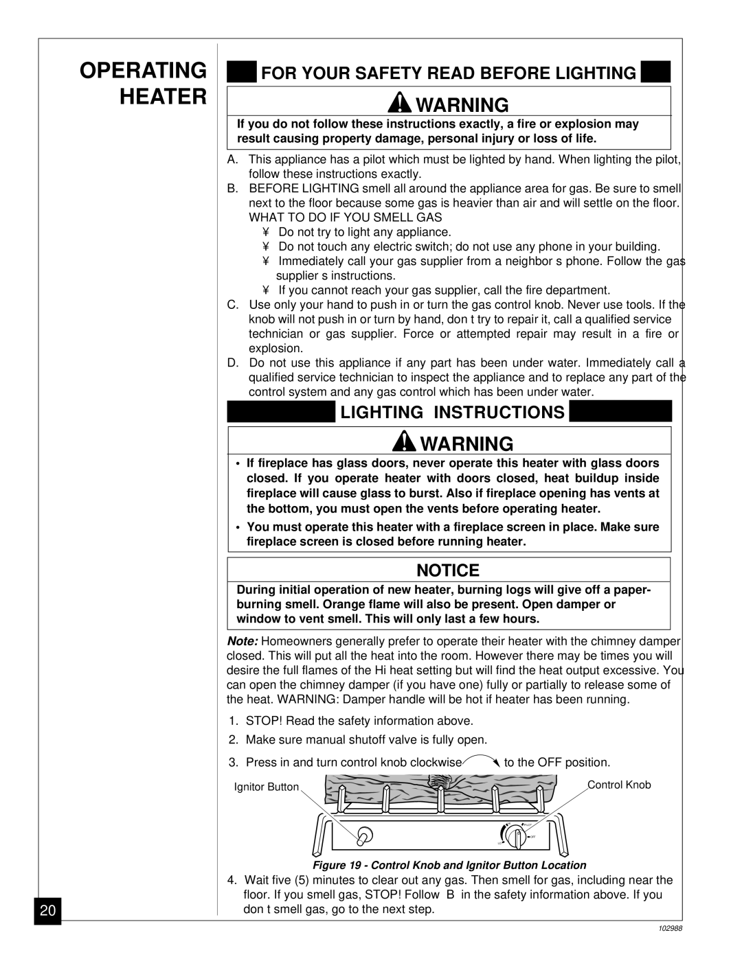 Desa CGS2718N installation manual Operating Heater, For Your Safety Read Before Lighting 