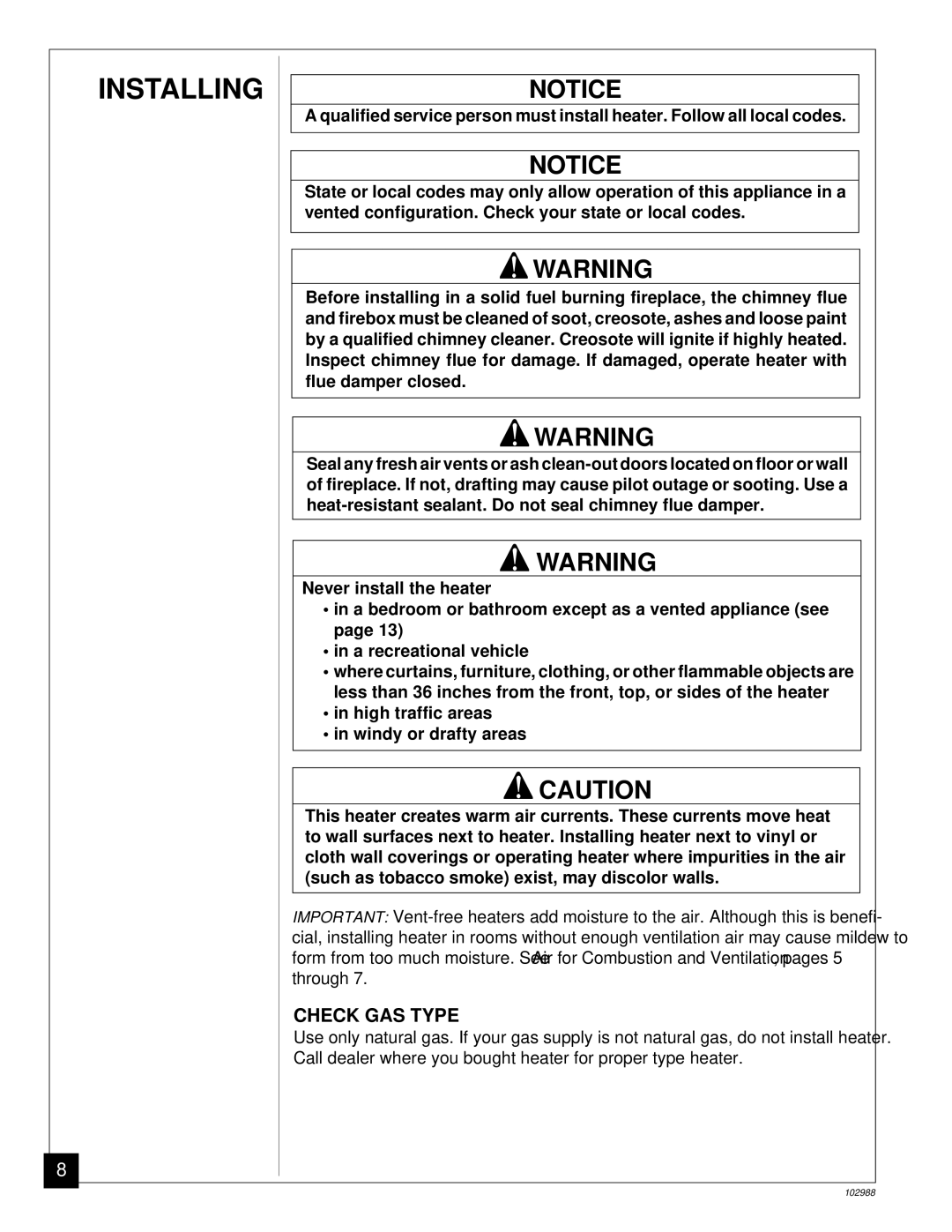 Desa CGS2718N installation manual Installing, Check GAS Type 