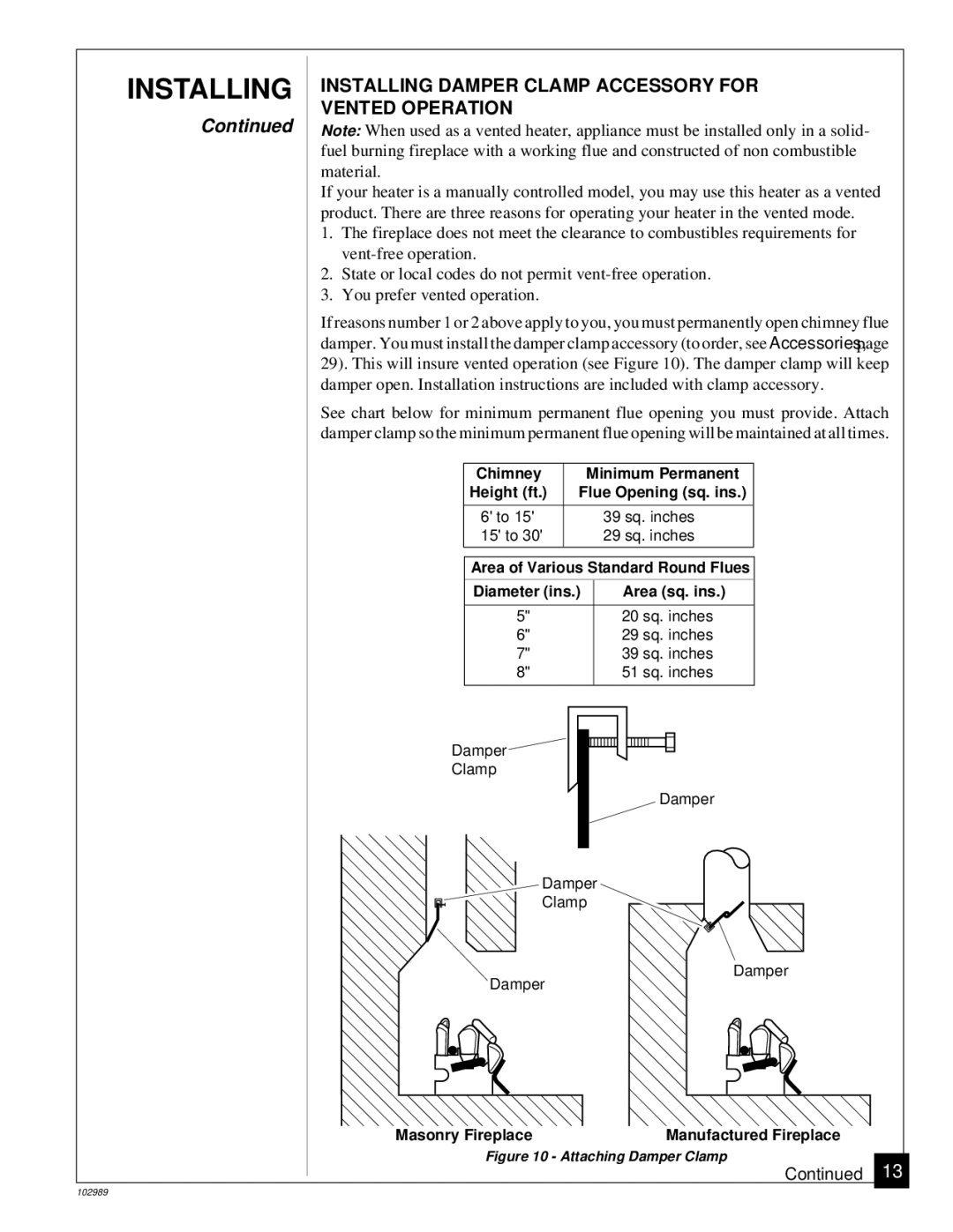 Desa CGS2718P installation manual Installing Damper Clamp Accessory for Vented Operation, Attaching Damper Clamp 