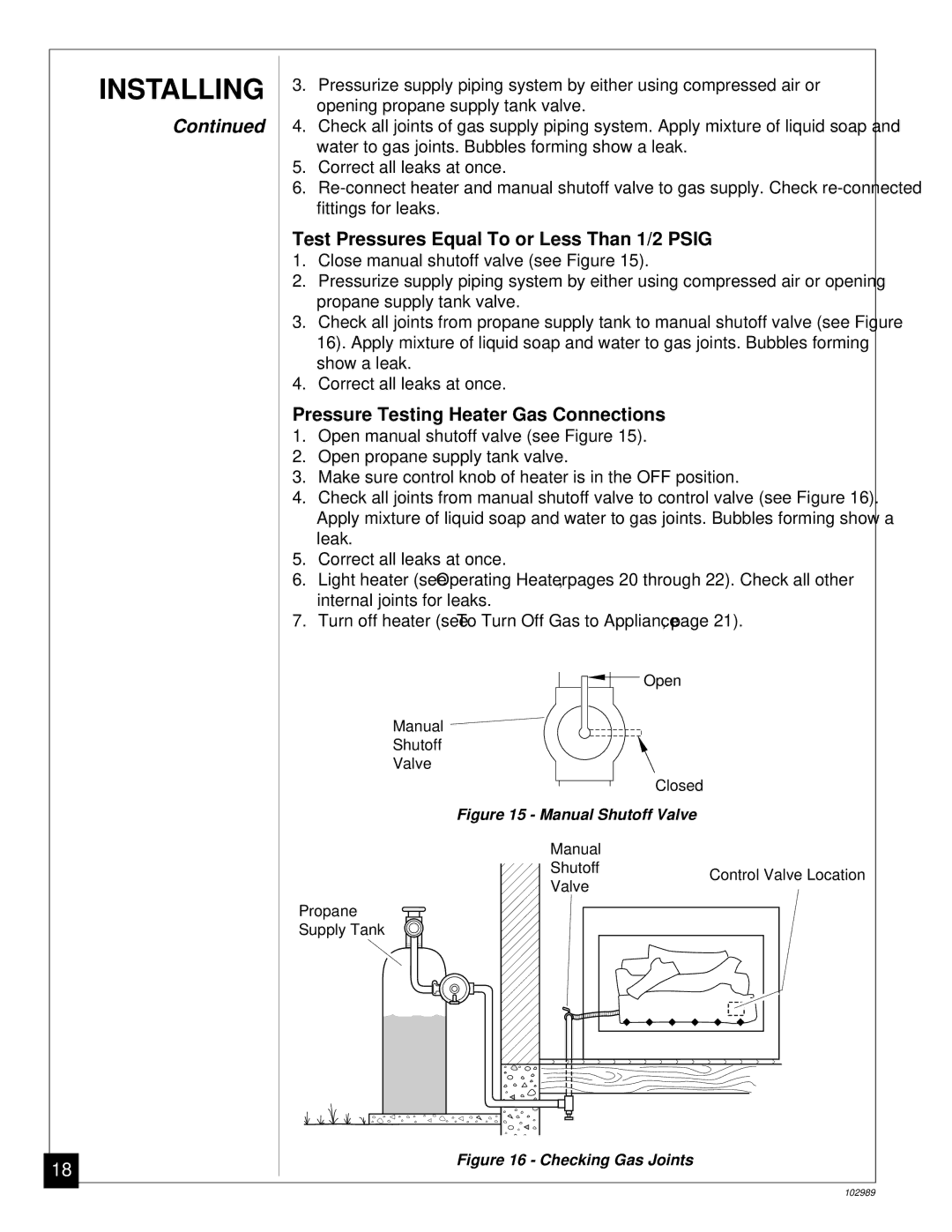 Desa CGS2718P installation manual Test Pressures Equal To or Less Than 1/2 Psig 