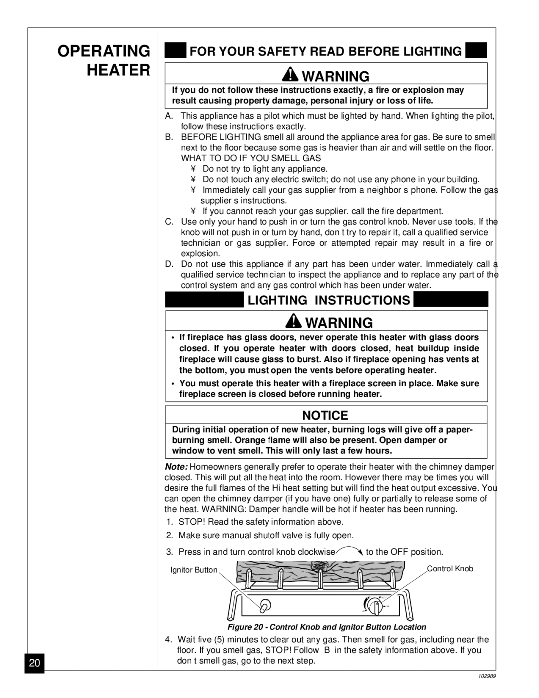 Desa CGS2718P installation manual Operating Heater, For Your Safety Read Before Lighting 