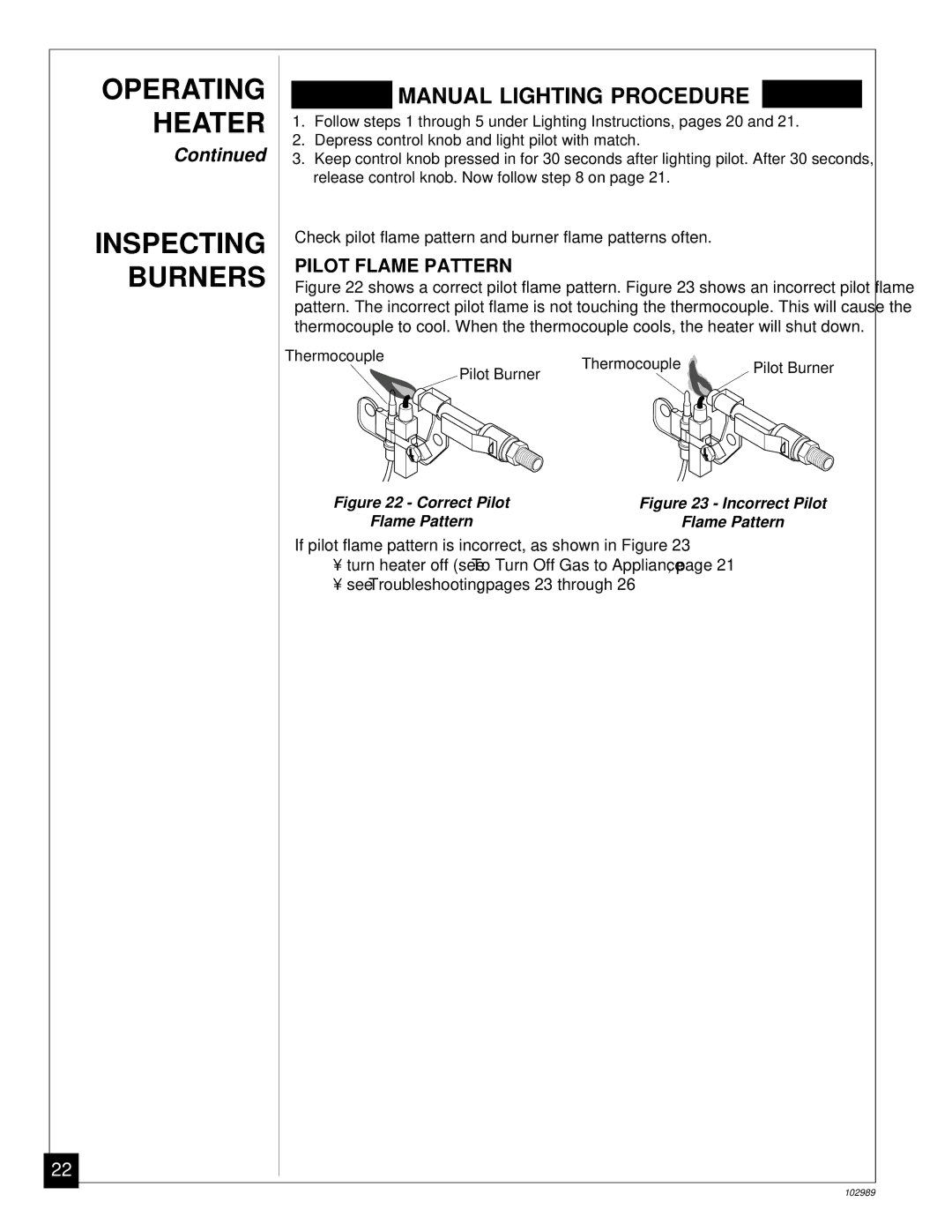 Desa CGS2718P installation manual Inspecting Burners, Pilot Flame Pattern 