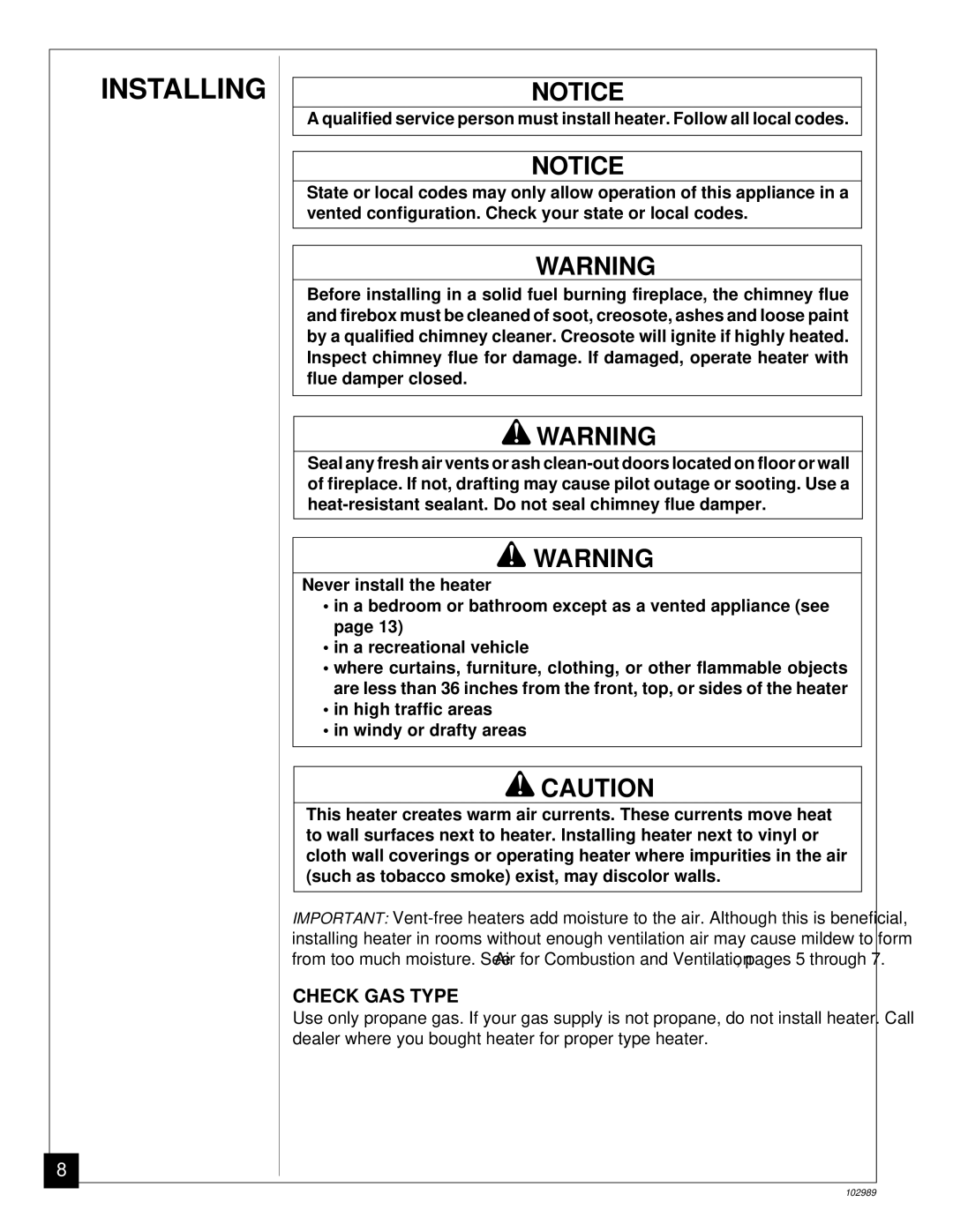 Desa CGS2718P installation manual Installing, Check GAS Type, High traffic areas Windy or drafty areas 