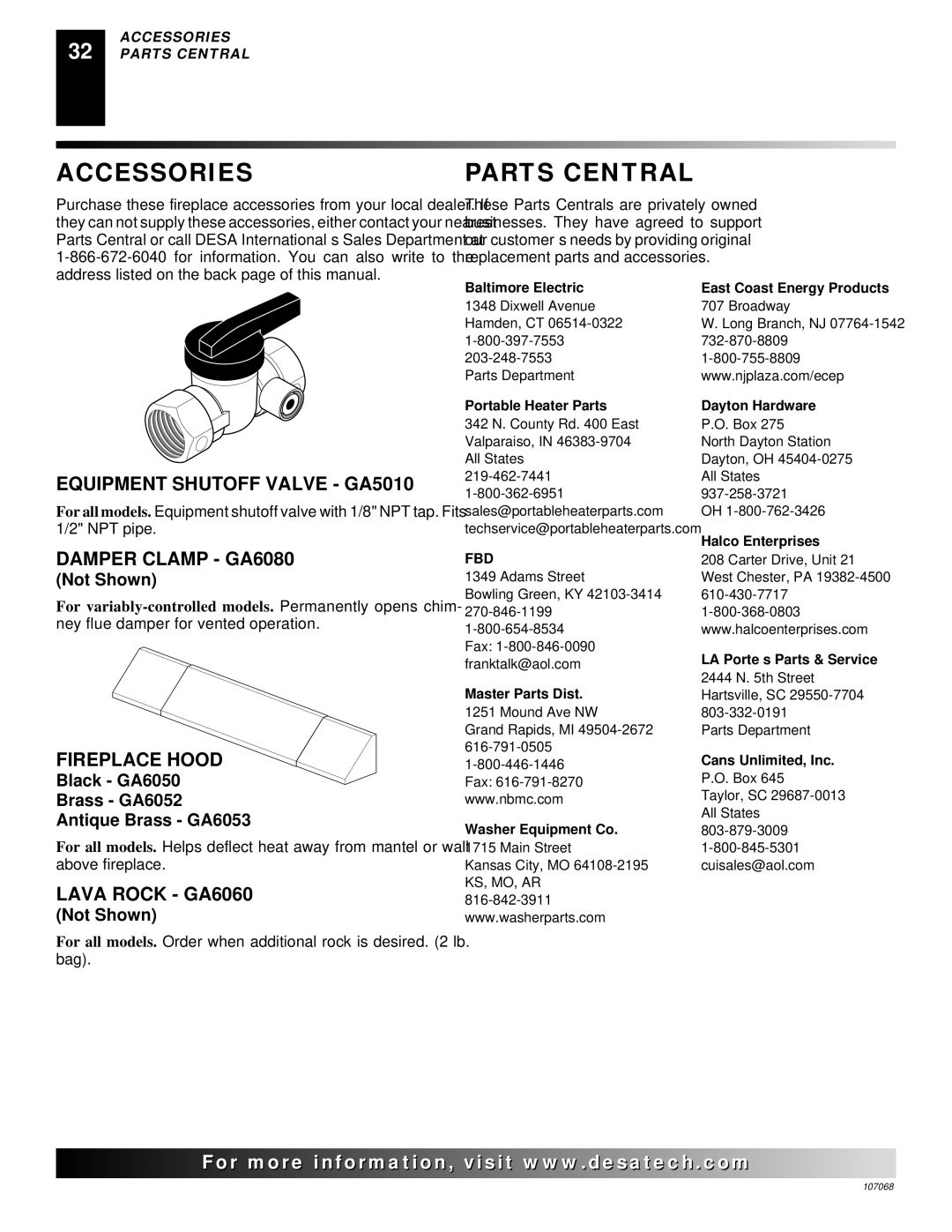 Desa CGS3124N, CLD3018NA, CLD3018PA installation manual Accessories, Parts Central 