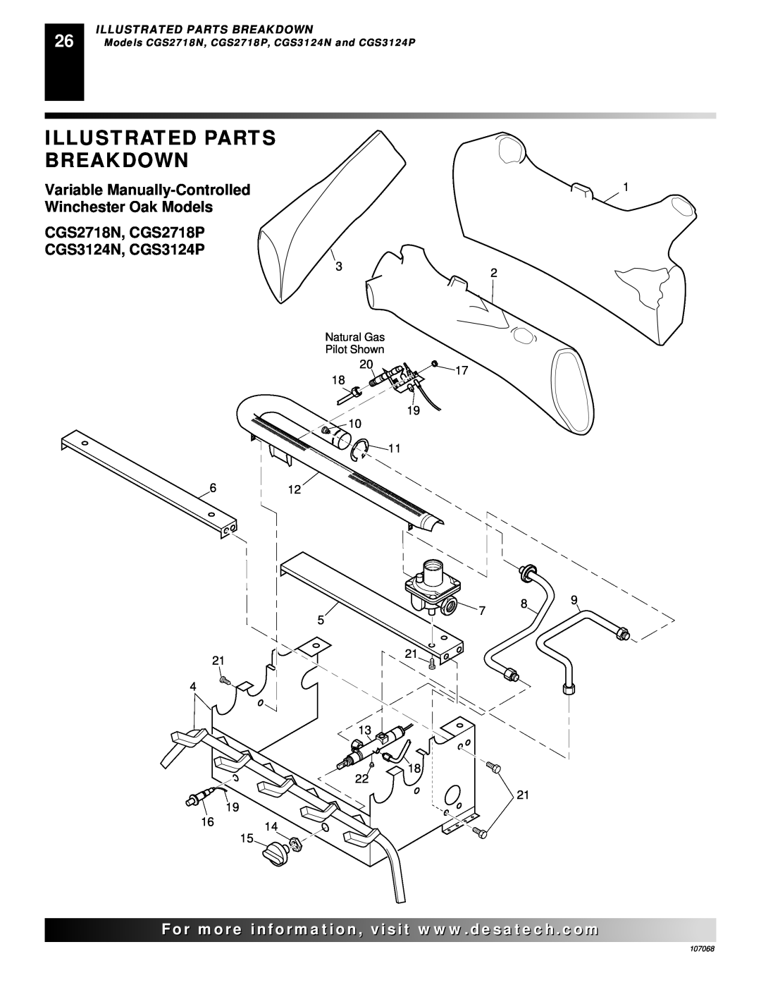 Desa CLD3018PA, CGS3124N Illustrated Parts Breakdown, Variable Manually-Controlled, Winchester Oak Models, 107068 