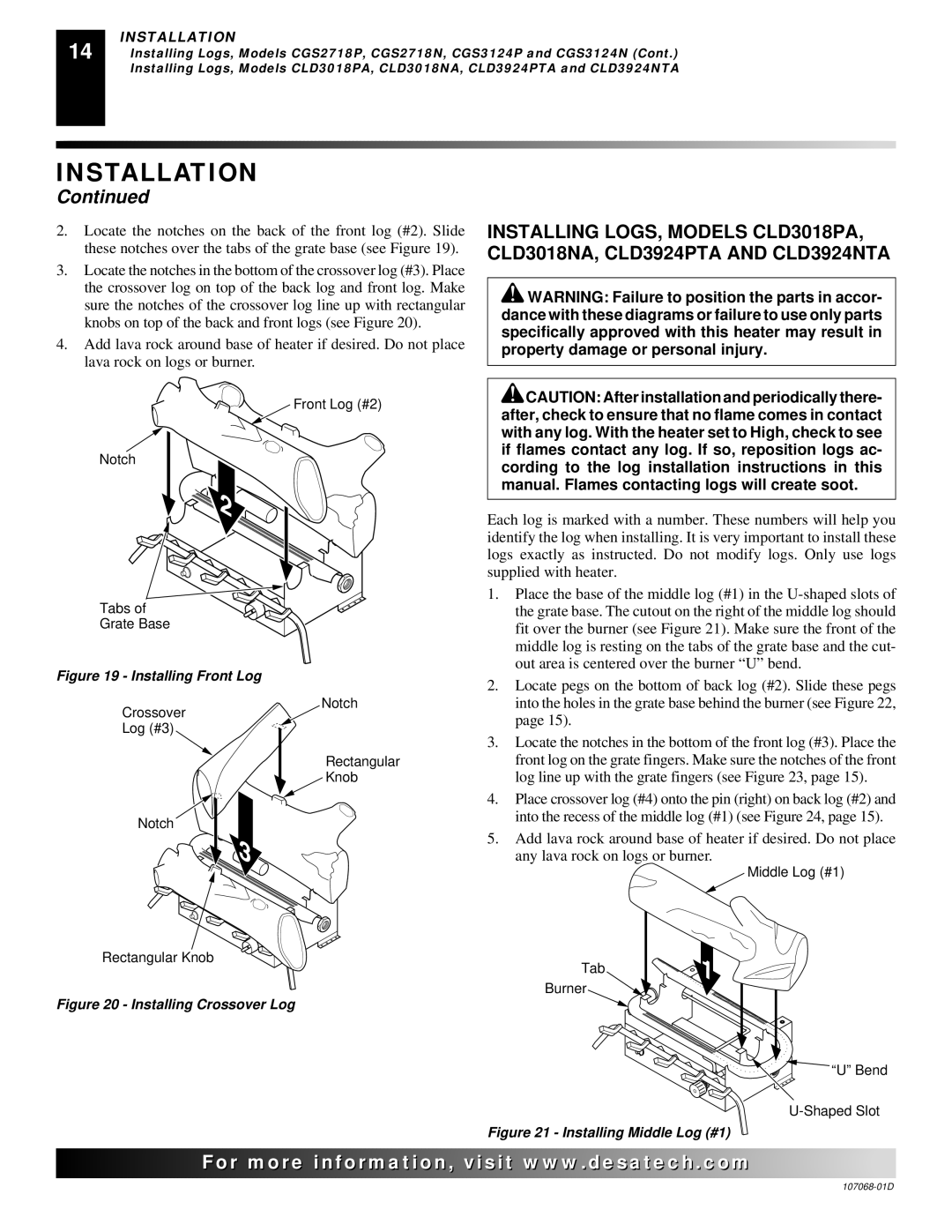 Desa CGS3124P installation manual Fit over the burner see . Make sure the front 