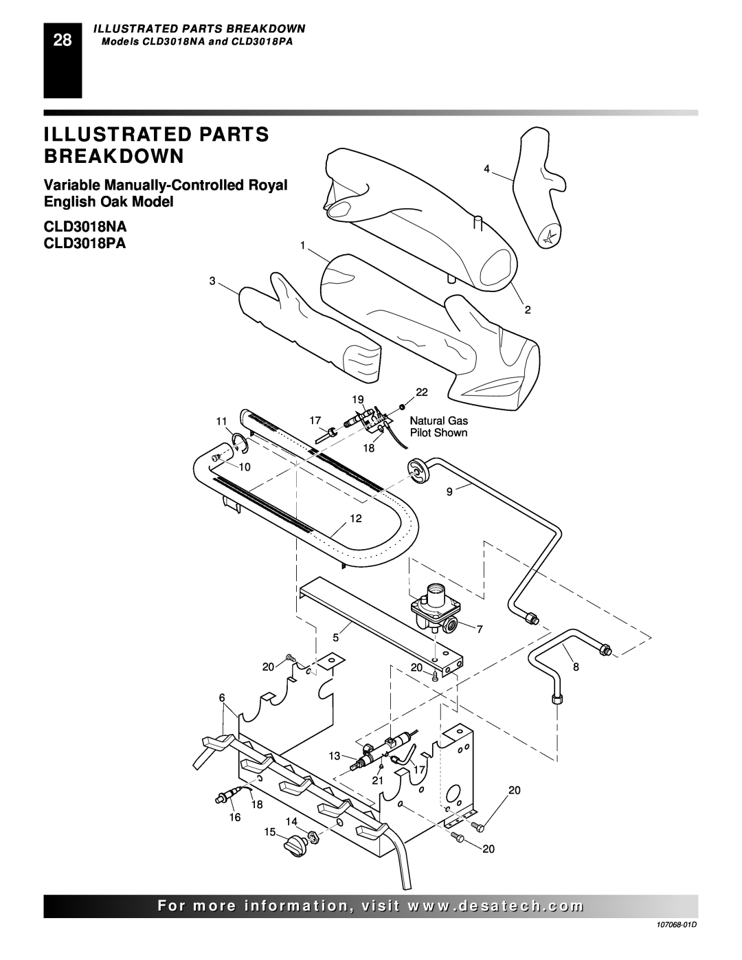 Desa CGS3124P CLD3018NA CLD3018PA, Illustrated Parts Breakdown, Models CLD3018NA and CLD3018PA, 107068-01D 