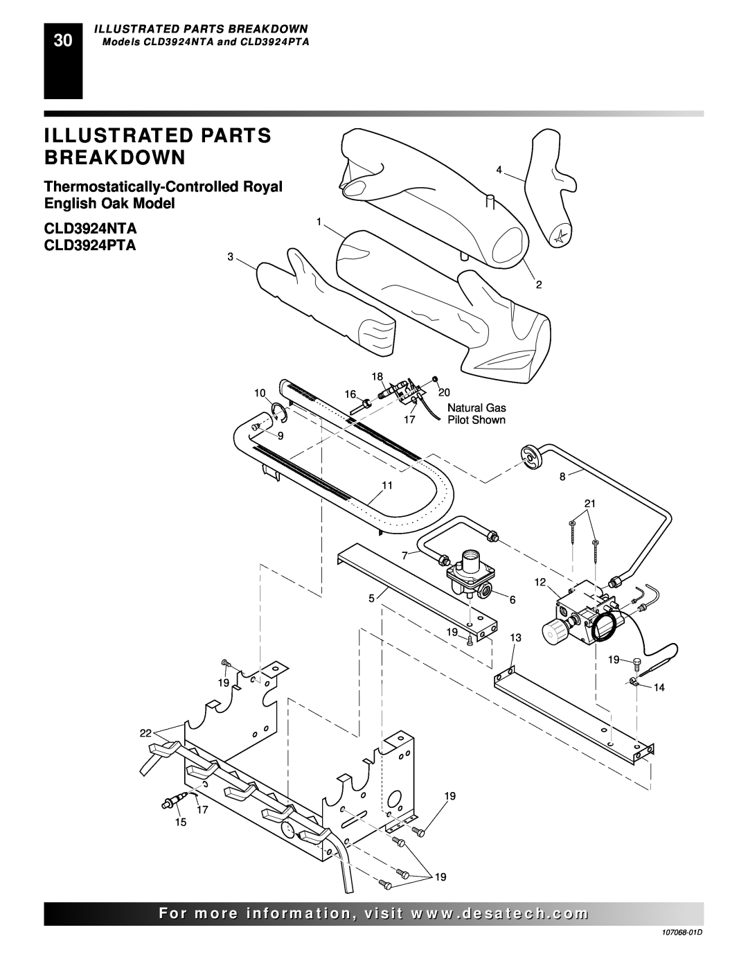 Desa CGS3124P installation manual CLD3924NTA CLD3924PTA, Illustrated Parts Breakdown, Models CLD3924NTA and CLD3924PTA 