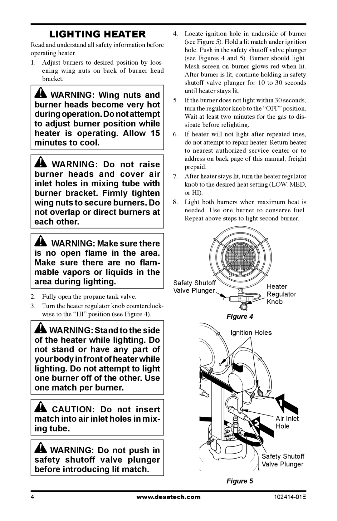 Desa CHD24B, TTC24B owner manual Lighting Heater 