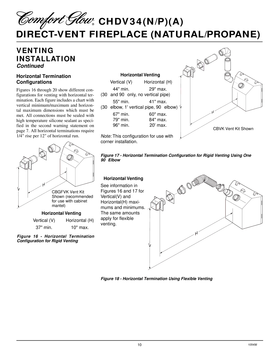 Desa CHDV34(N/P)(A) installation manual Horizontal Termination Configurations, Horizontal Venting 