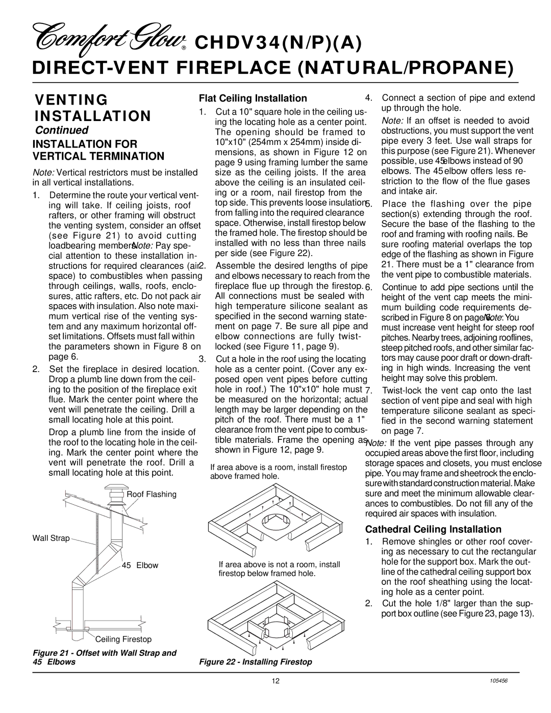 Desa CHDV34(N/P)(A) Installation for Vertical Termination, Flat Ceiling Installation, Cathedral Ceiling Installation 