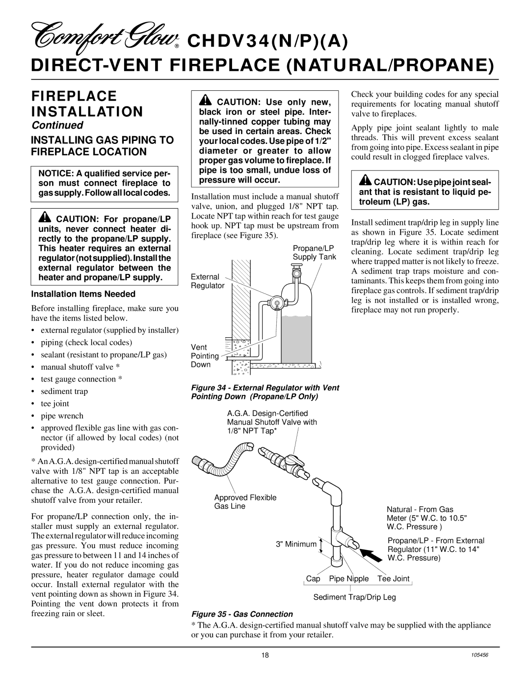 Desa CHDV34(N/P)(A) installation manual Installing GAS Piping to Fireplace Location, Installation Items Needed 