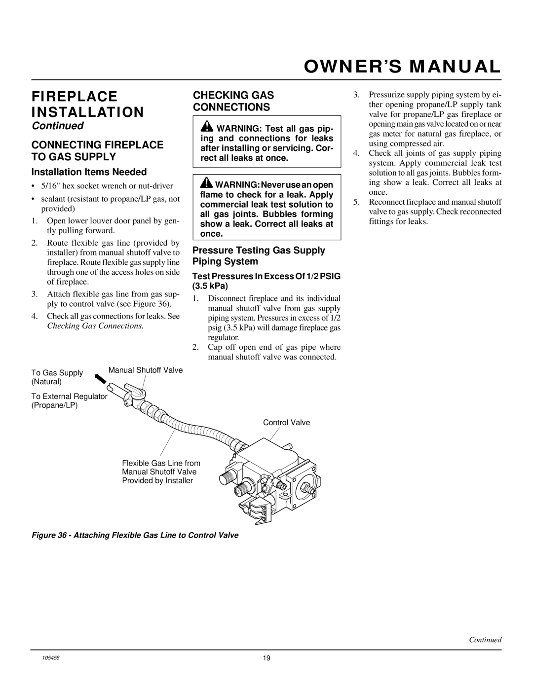 Desa CHDV34(N/P)(A) Connecting Fireplace to GAS Supply, Checking GAS Connections, Installation Items Needed 