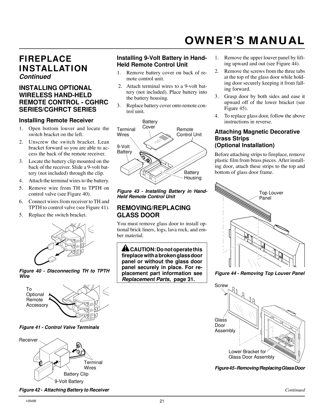 Desa CHDV34(N/P)(A) installation manual REMOVING/REPLACING Glass Door, Installing Remote Receiver 