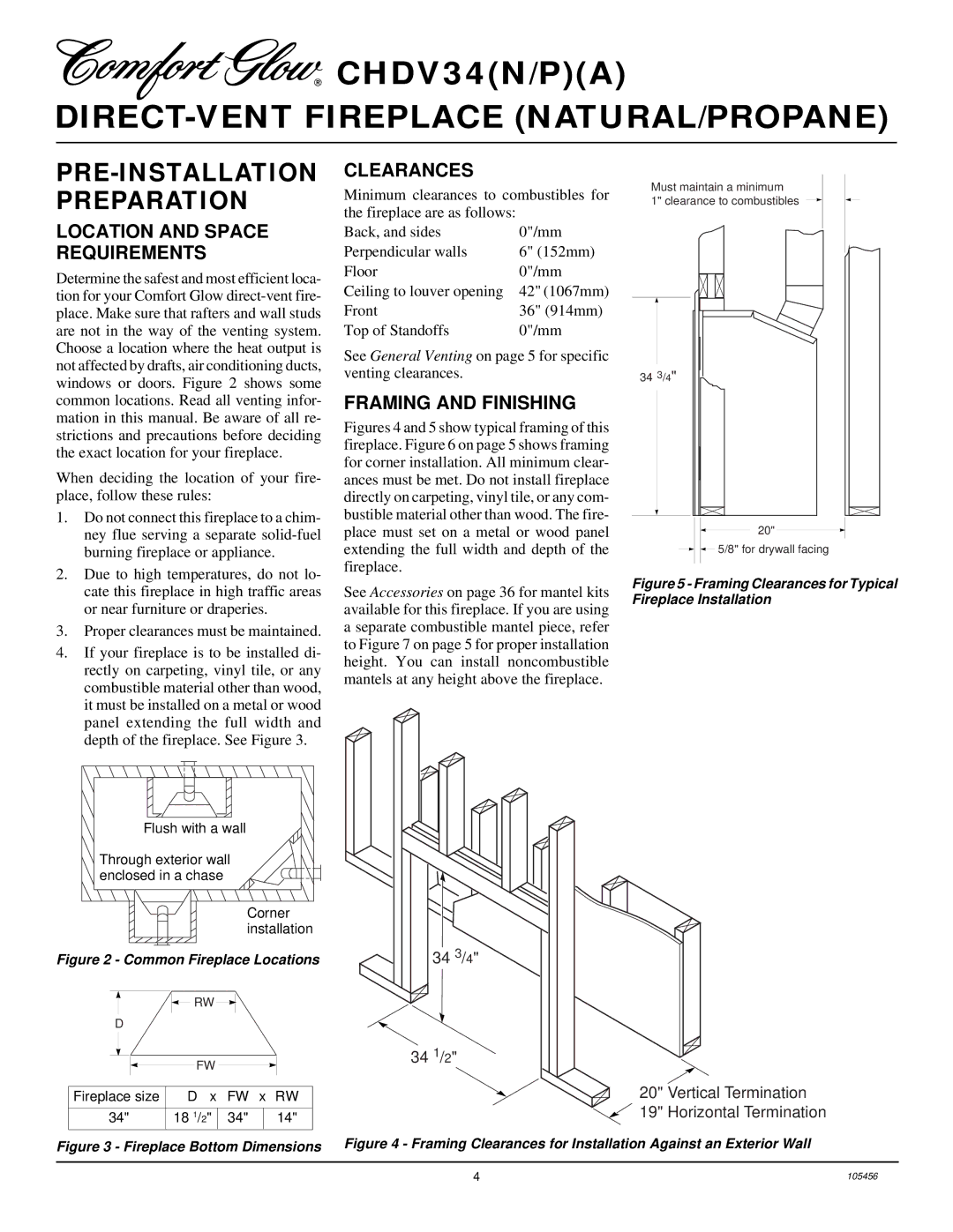 Desa CHDV34(N/P)(A) PRE-INSTALLATION Preparation, Location and Space Requirements, Clearances, Framing and Finishing 