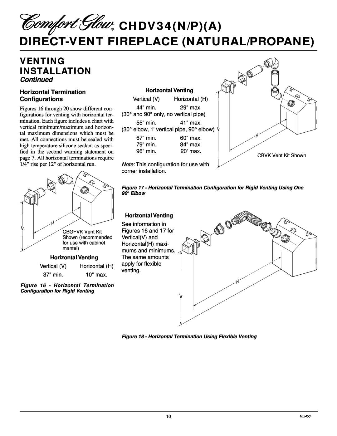 Desa CHDV34(N/P)(A) Horizontal Termination Configurations, CHDV34N/PA DIRECT-VENTFIREPLACE NATURAL/PROPANE, Continued 