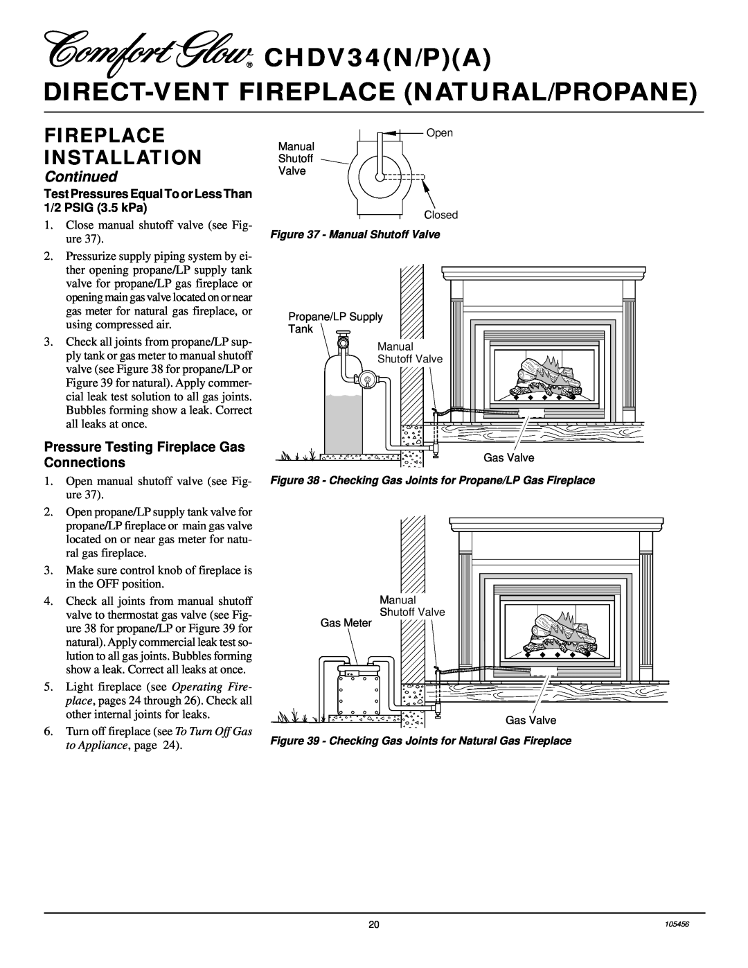 Desa CHDV34(N/P)(A) Pressure Testing Fireplace Gas Connections, CHDV34N/PA DIRECT-VENTFIREPLACE NATURAL/PROPANE, Continued 