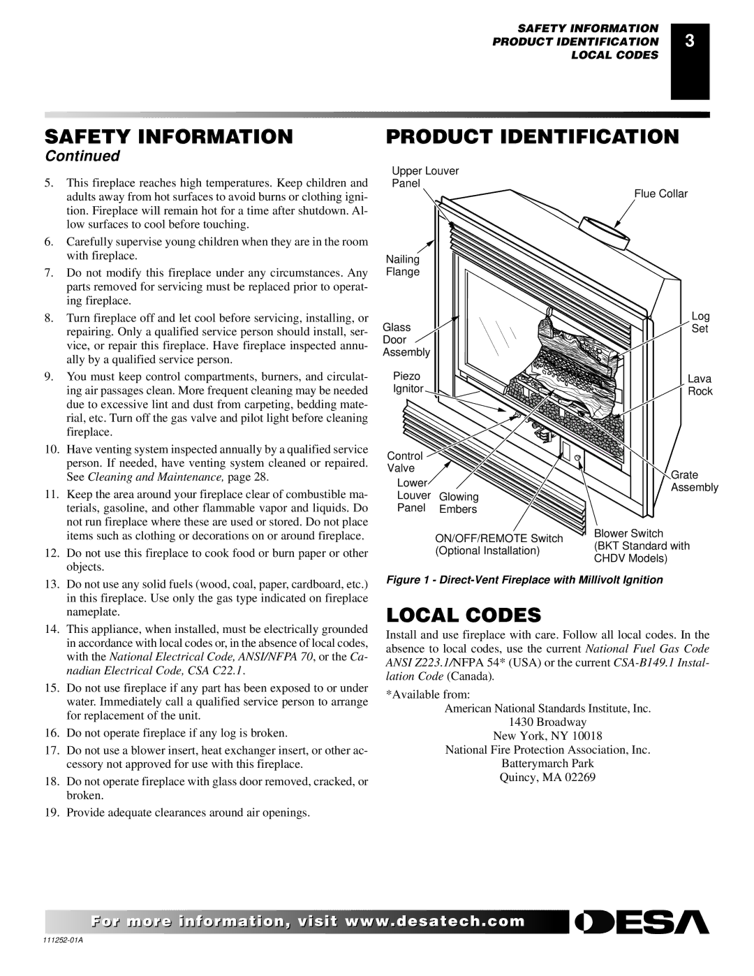 Desa CHDV36NRA installation manual Safety Information Product Identification, Local Codes 