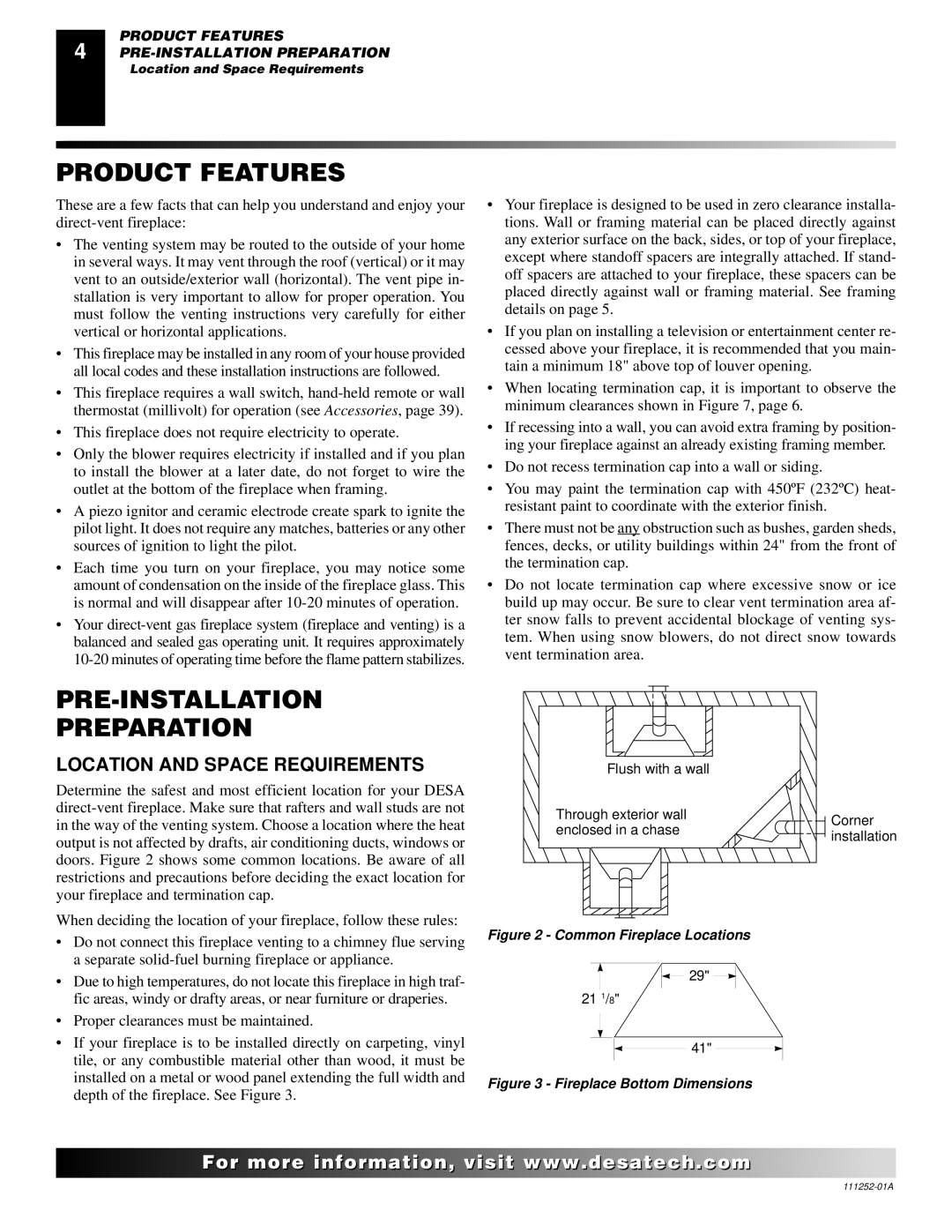 Desa CHDV36NRA installation manual Product Features, PRE-INSTALLATION Preparation, Location and Space Requirements 