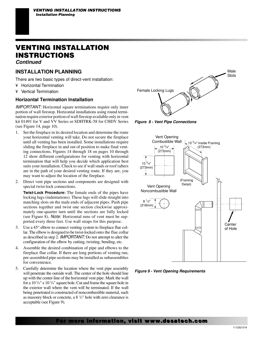 Desa CHDV36NRA installation manual Installation Planning, Horizontal Termination Installation 