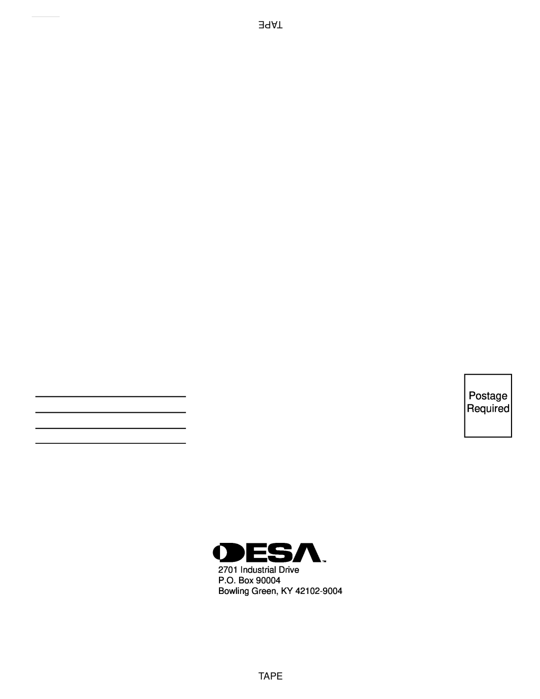 Desa CHDV36NRA installation manual Tape, Postage Required 
