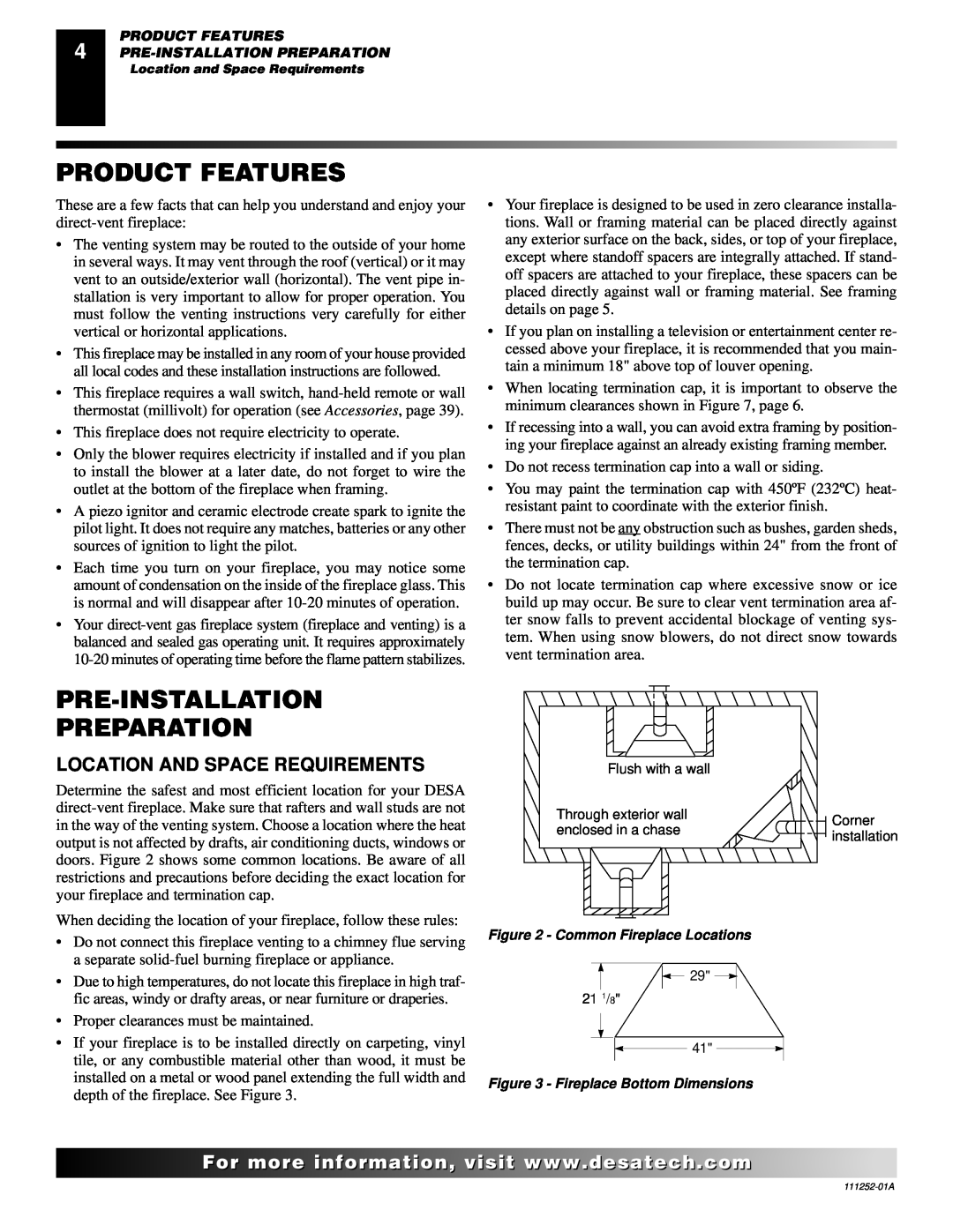 Desa CHDV36NRA installation manual Product Features, Pre-Installation Preparation, Location And Space Requirements 