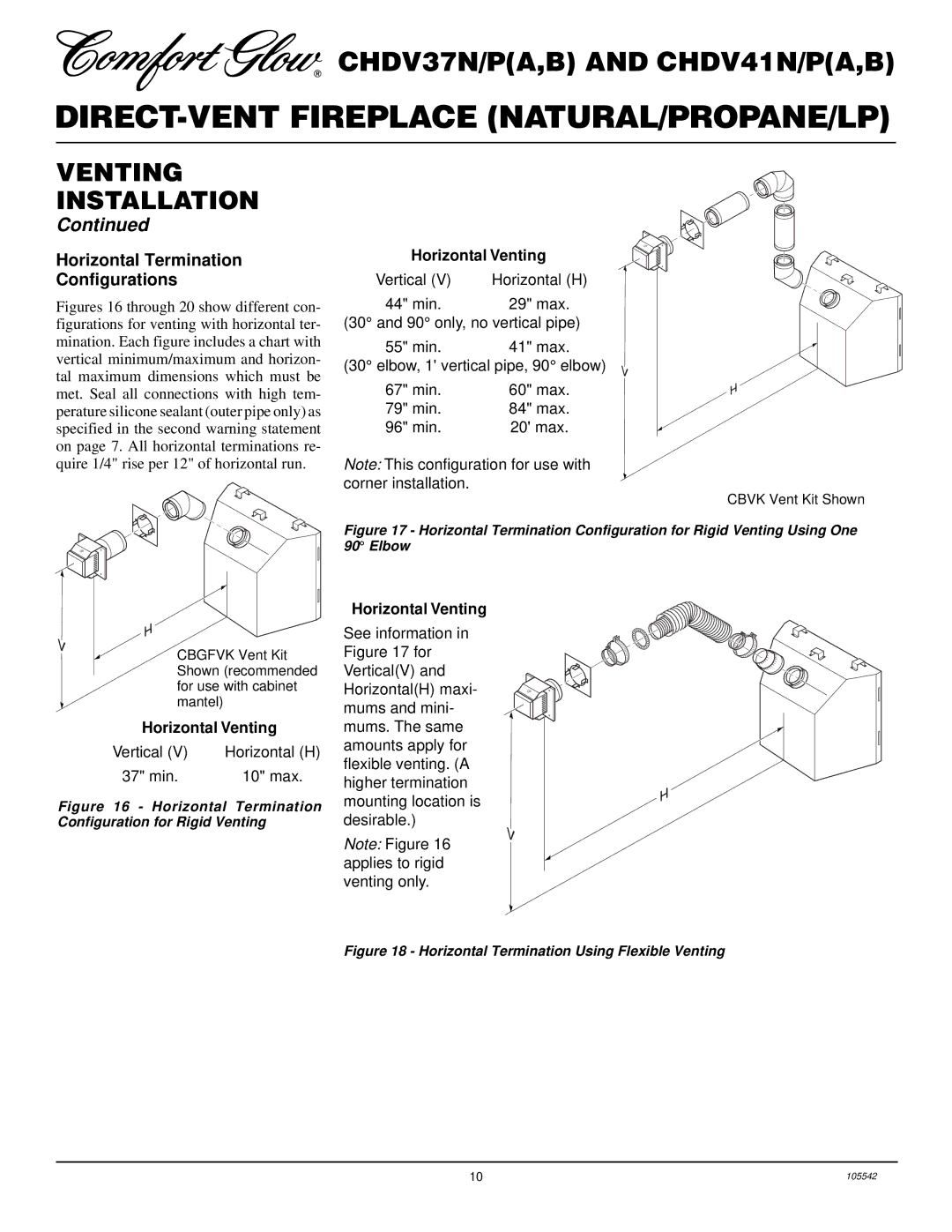 Desa CHDV37N/P, CHDV41N/P Horizontal Termination Configurations, Horizontal Termination Configuration for Rigid Venting 