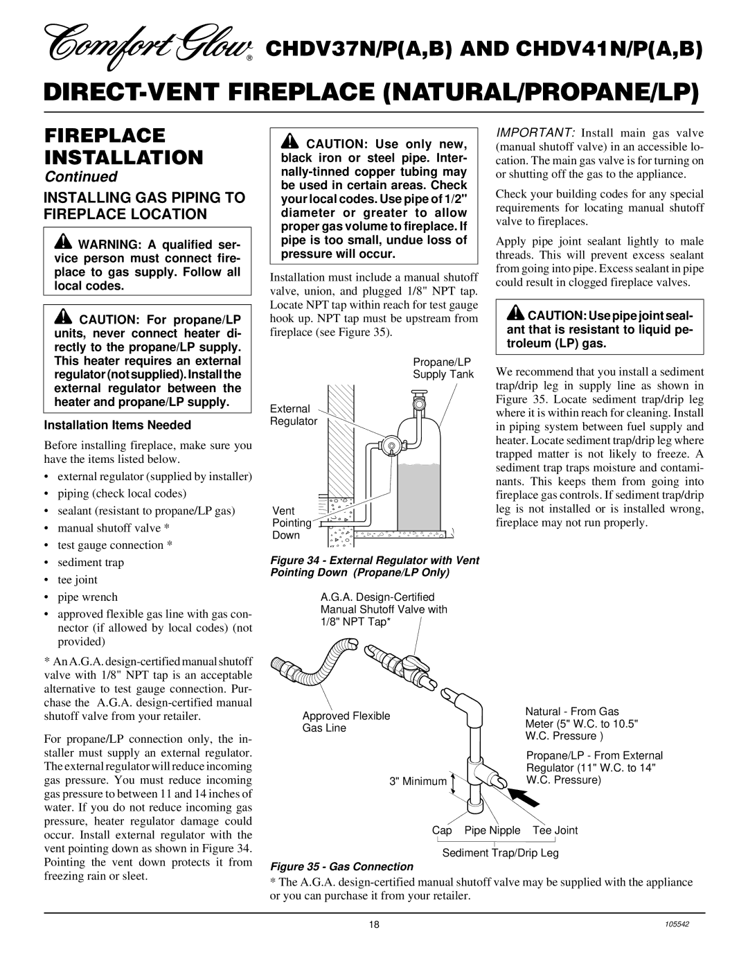 Desa CHDV37N/P, CHDV41N/P installation manual Installing GAS Piping to Fireplace Location, Installation Items Needed 