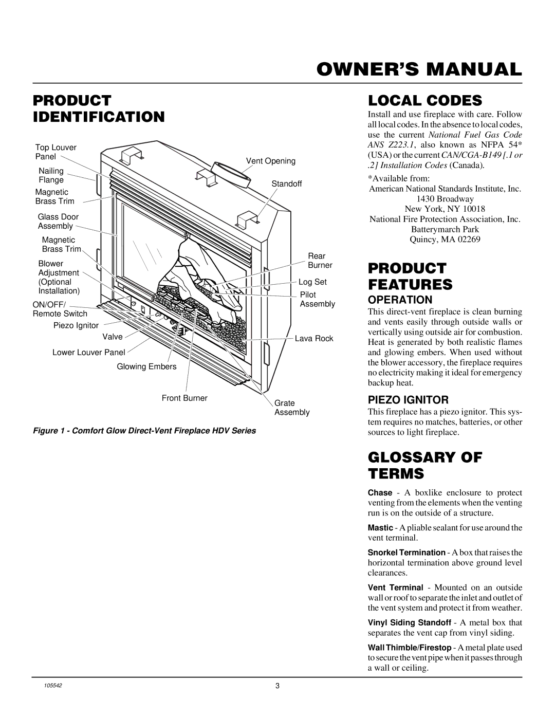 Desa CHDV41N/P, CHDV37N/P installation manual Product Identification, Local Codes, Product Features, Glossary Terms 