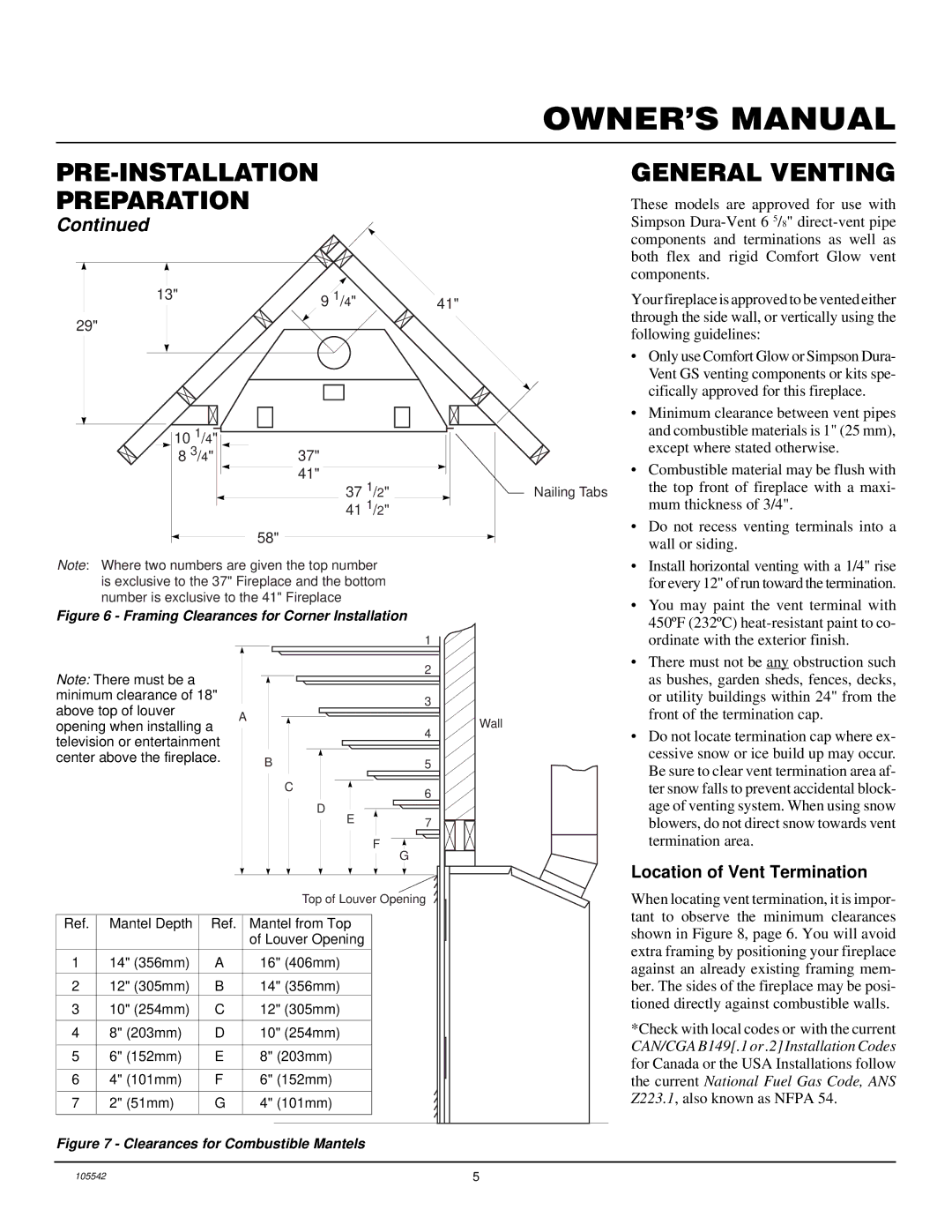 Desa CHDV41N/P, CHDV37N/P installation manual PRE-INSTALLATION Preparation General Venting, Location of Vent Termination 